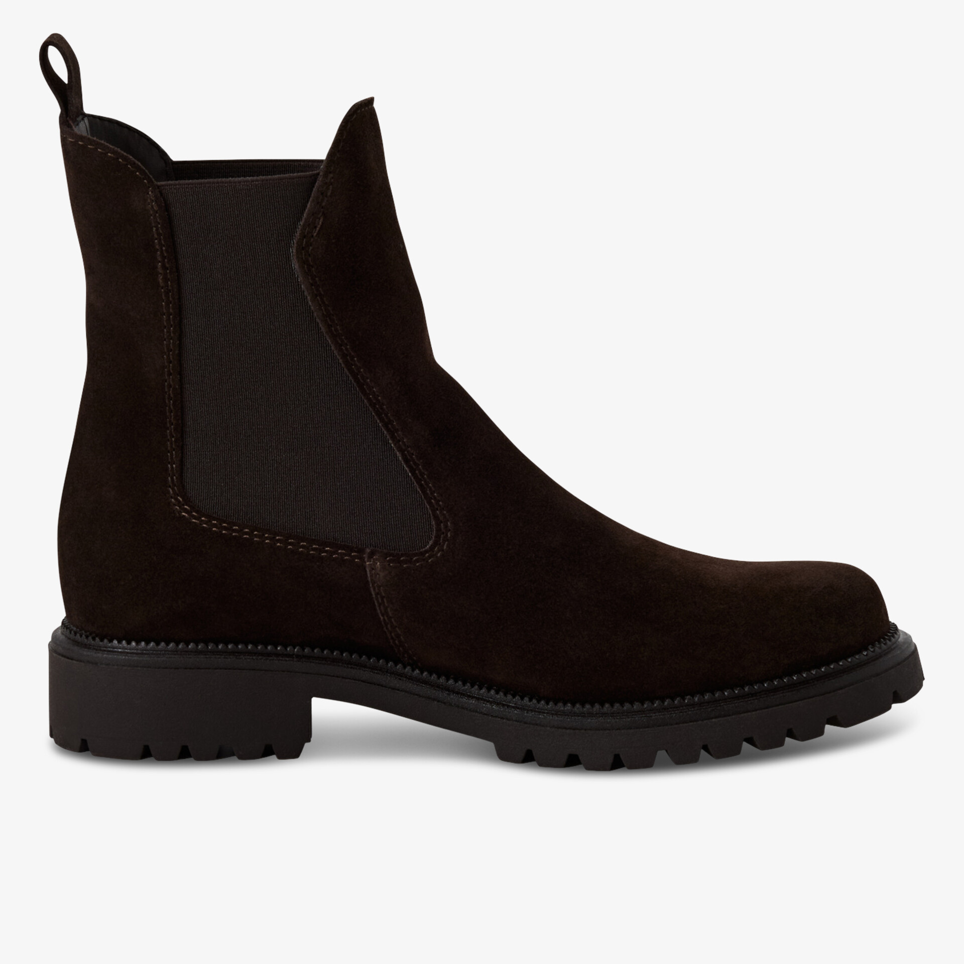 Robuster Chelsea Boot mit rutschfester Profilsohle und bequemer Passform aus hochwertigem Material in dunkler Farbe