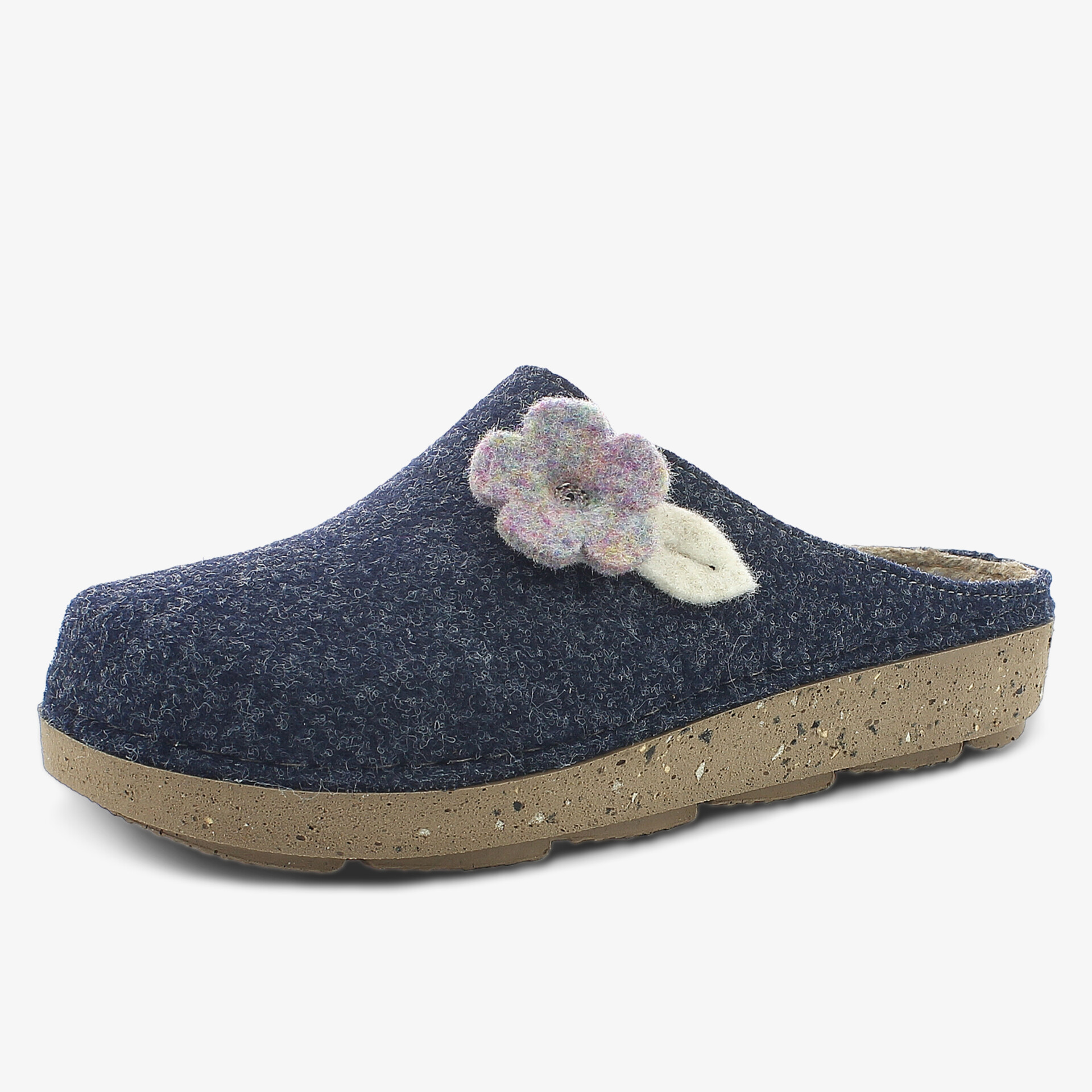 Bequeme hochwertige Hausschuhe mit weicher Innensohle und dekorativer Blumenapplikation, rutschfeste Laufsohle