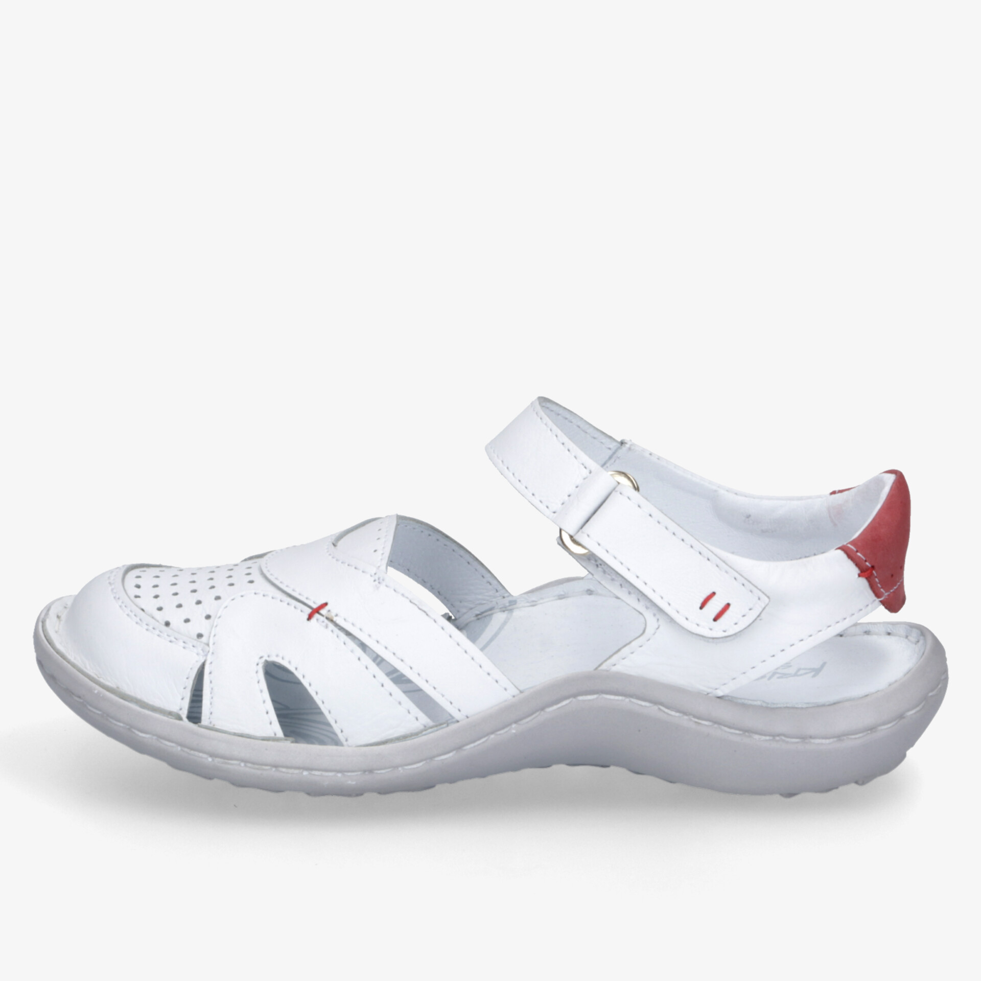 Leichte weiße Sandale mit atmungsaktivem Obermaterial und verstellbarem Klettverschluss, bequeme rutschfeste Sohle