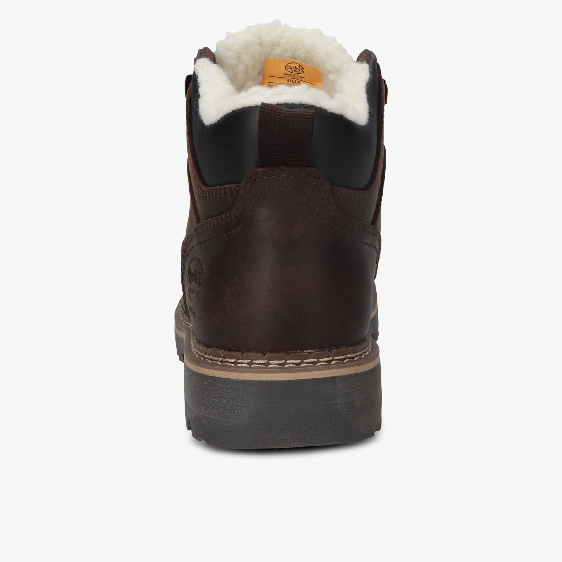 Robuster gefütterter Schuh mit stabiler Sohle und bequemer Passform von hinten sichtbar