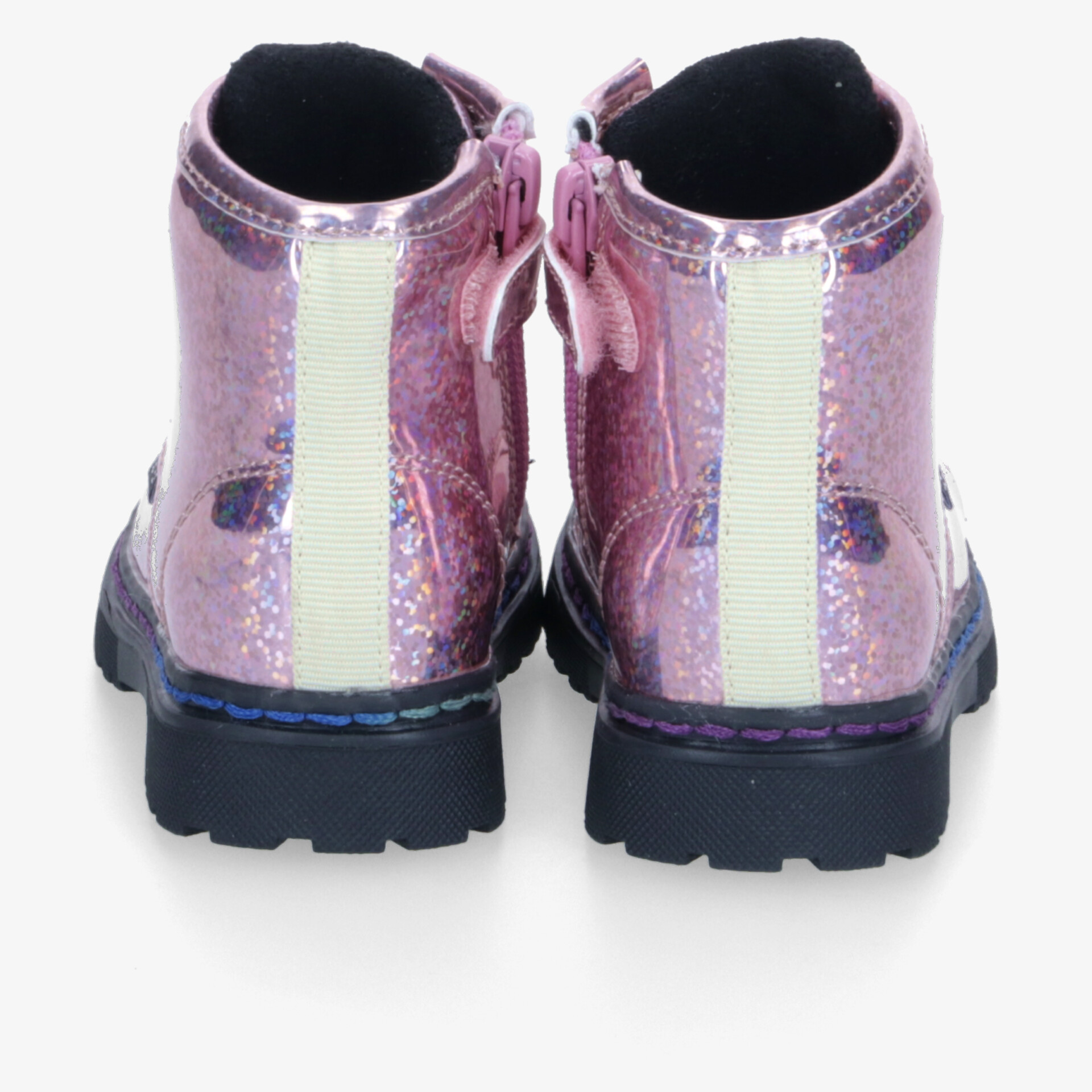 Stylische pink-metallic Stiefel mit robustem Absatz und praktischem Reißverschluss, Rückansicht