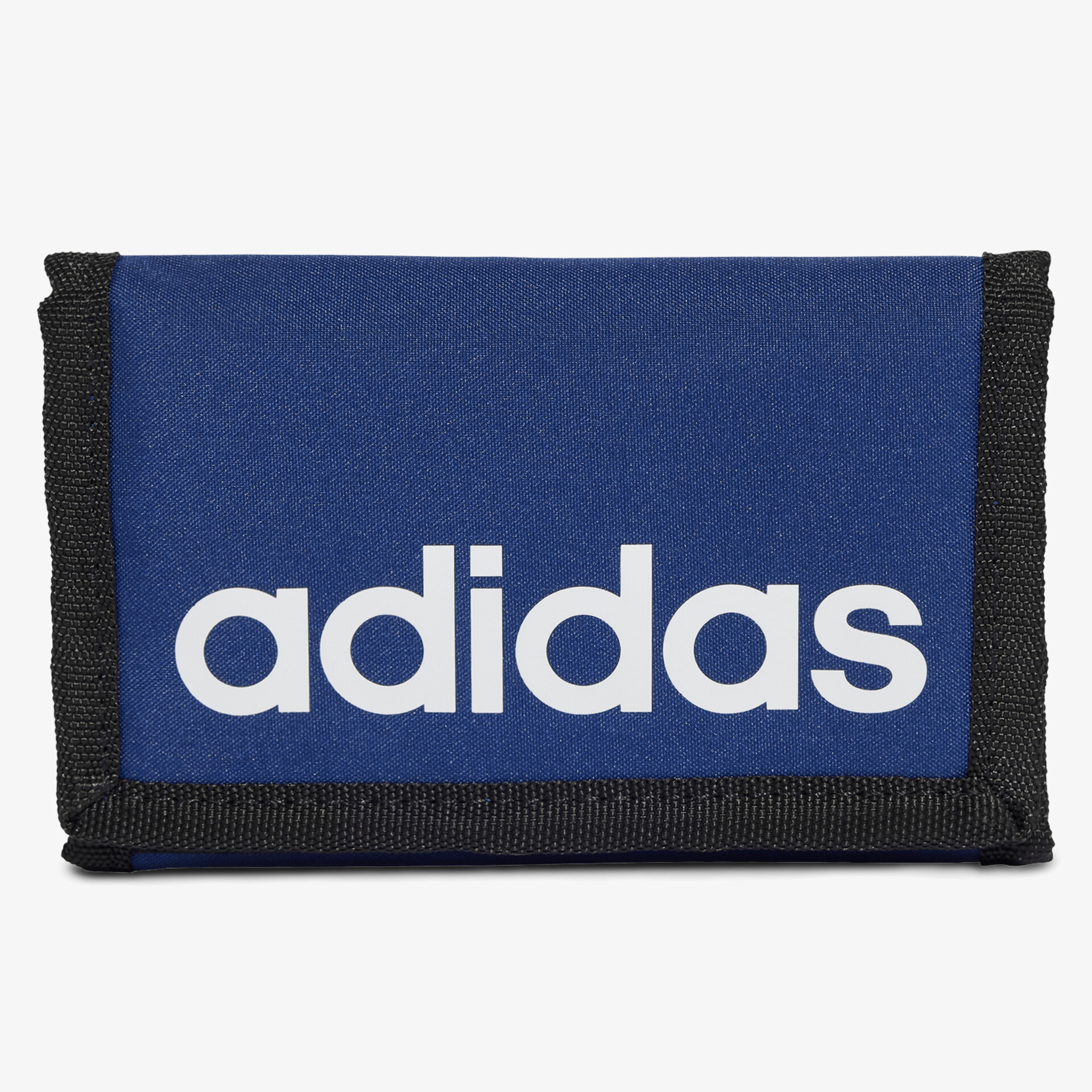 Kompakte blaue Adidas Geldbörse aus robustem Textil mit weißem Logo und praktischem Reißverschluss