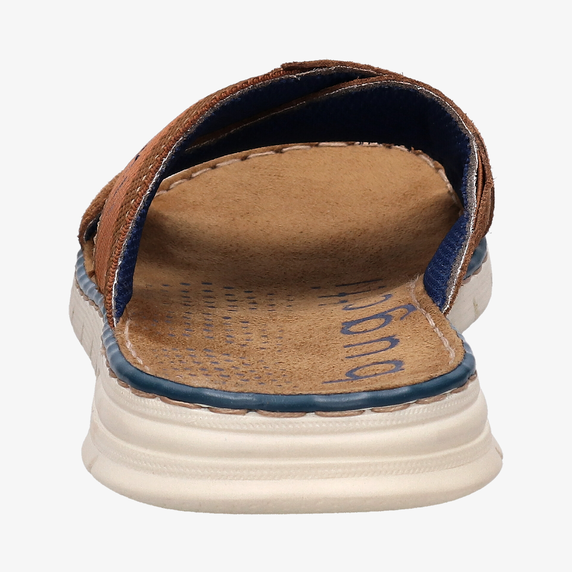 Braune Pantolette mit gepolsterter Innensohle und rutschfester Sohle, Rückansicht, bequem und langlebig