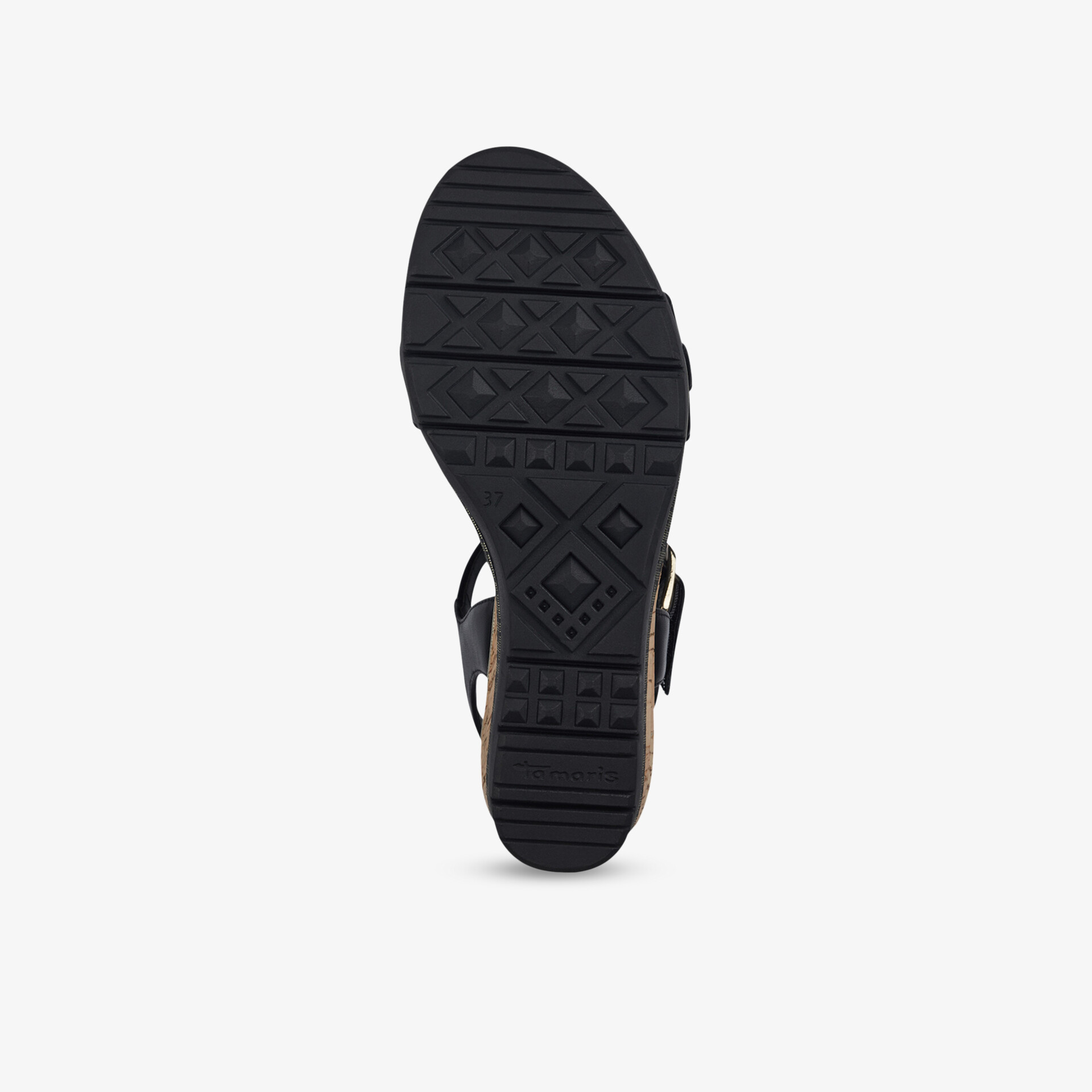 Robuste schwarze Schuhsohle mit tiefem Profil für optimalen Grip und lange Haltbarkeit