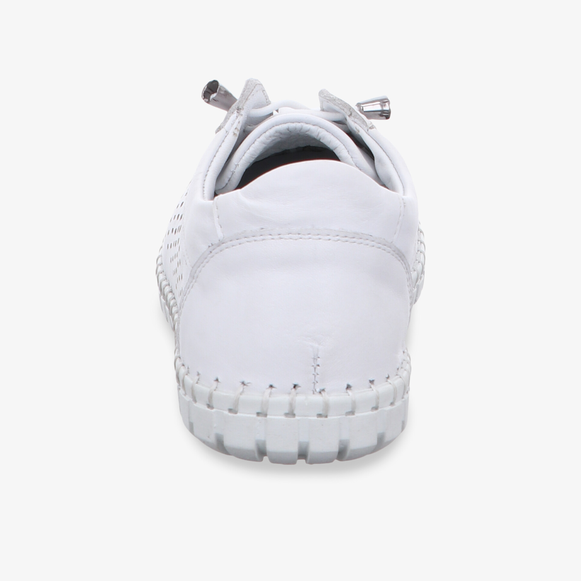 Weißer Sneaker Rückansicht mit bequemen Schaft und rutschfester Profilsohle für sportlichen Komfort