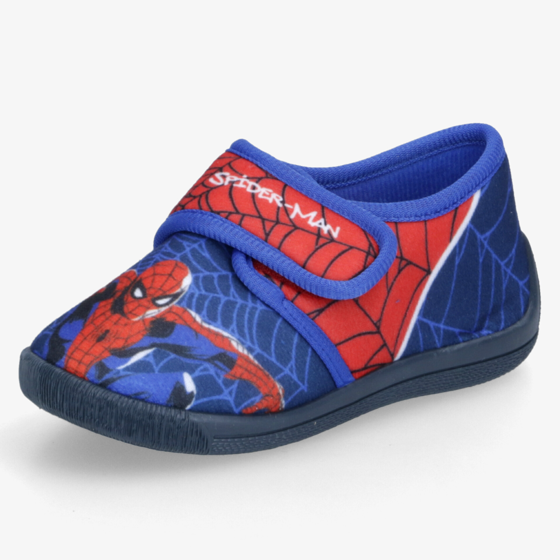 Bequemer Kinderschuh mit Spiderman-Motiv, klettverschluss und rutschfester Sohle in blau und rot