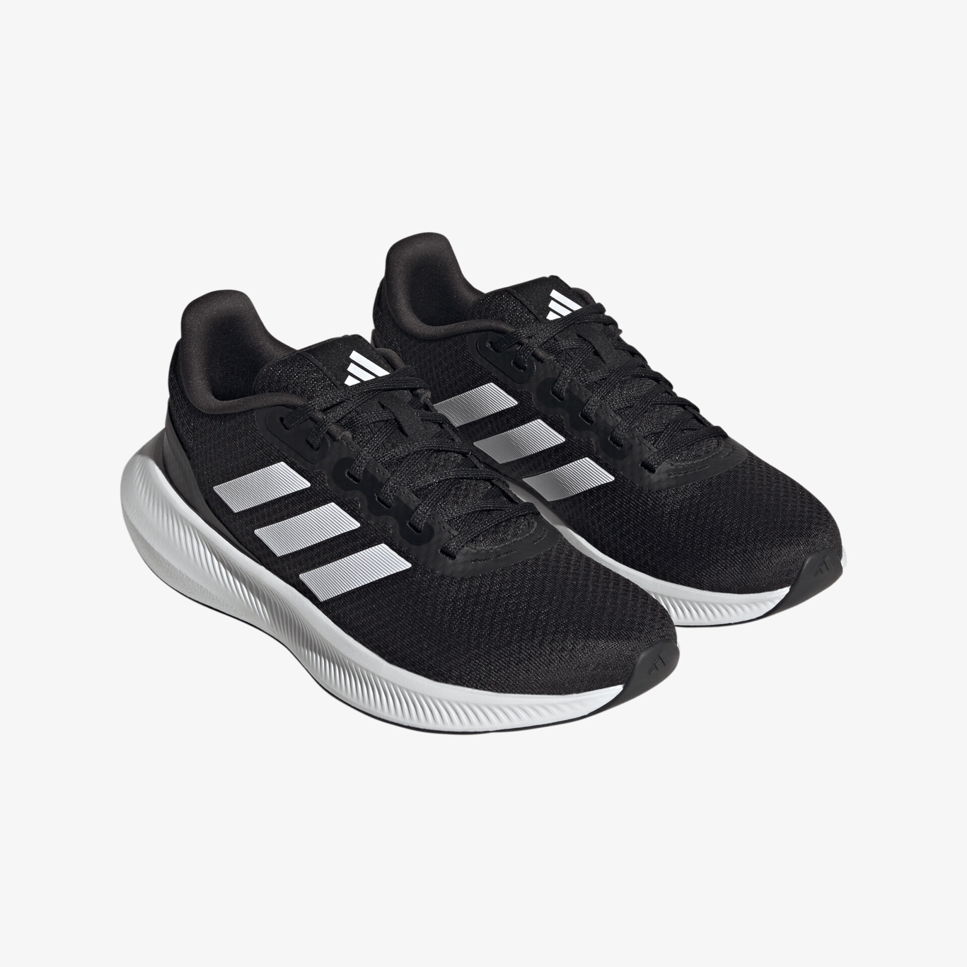 Stylische schwarze Sportschuhe mit ergonomischem Design und markanten weißen Streifen.