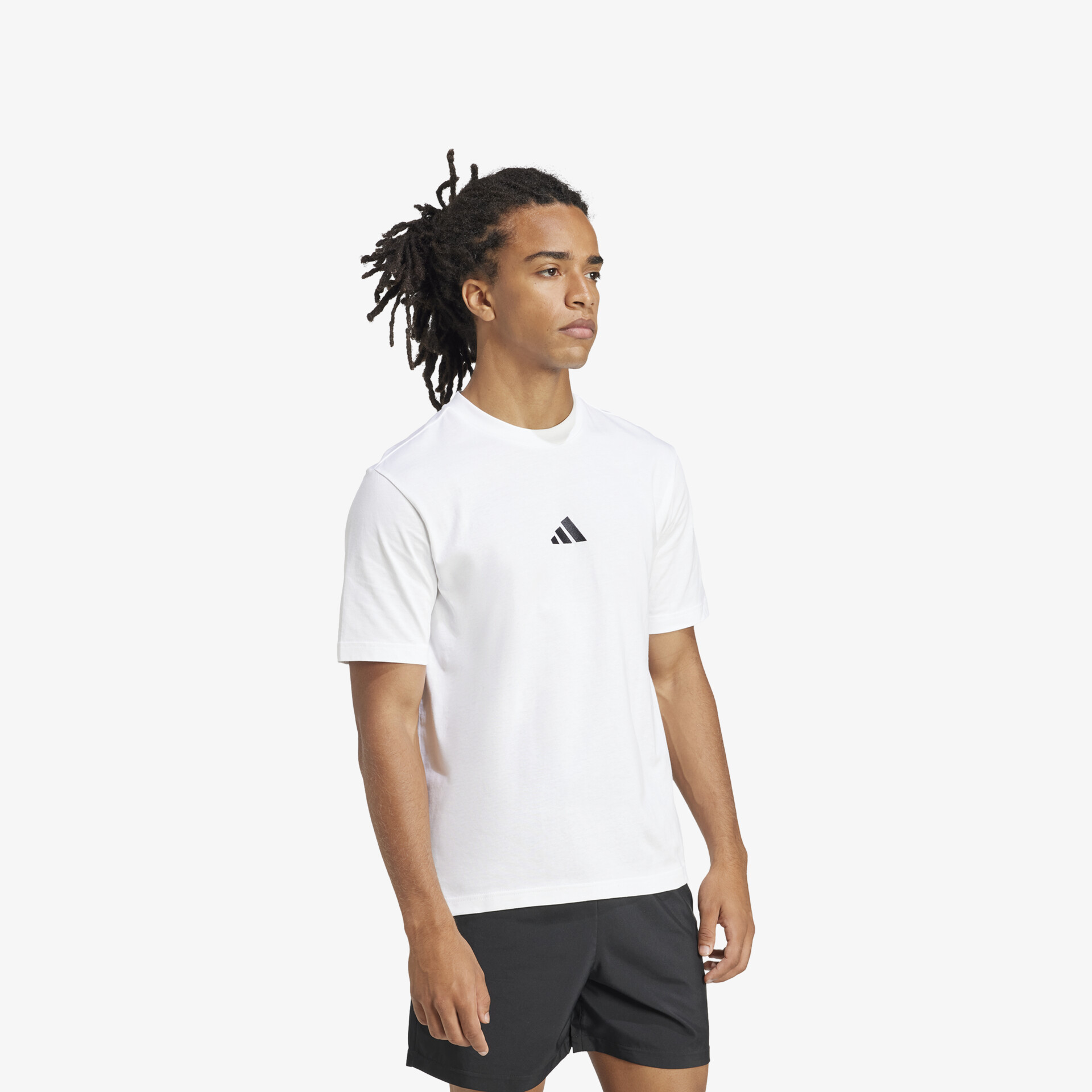 Sportliches weißes T-Shirt mit schwarzem Logo, leicht und atmungsaktiv, ideal für sportliche Aktivitäten