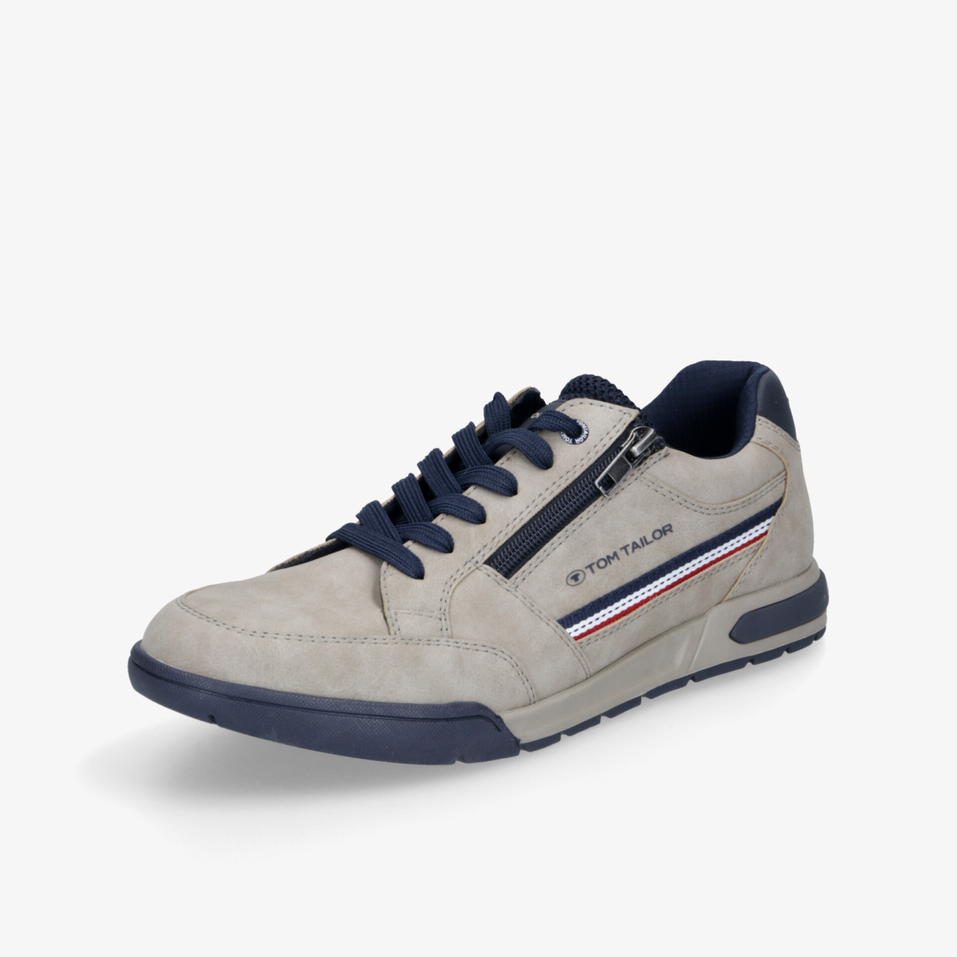 Moderner Freizeitschuh in Beige mit praktischen Reißverschluss und Schnürsenkeln, bequeme und robuste Sohle