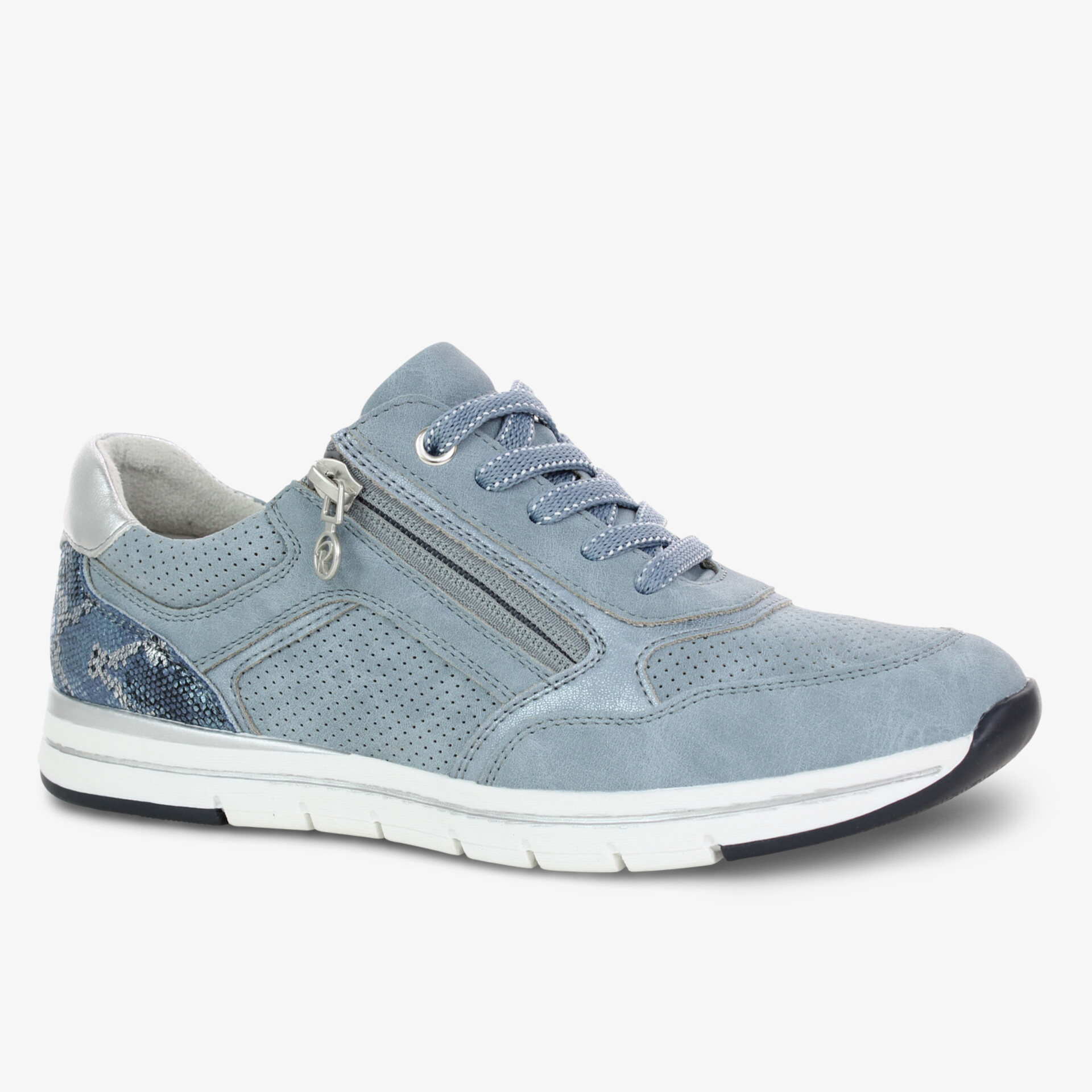 Moderner, blauer Sneaker mit praktischem Reißverschluss und komfortabler Sohle