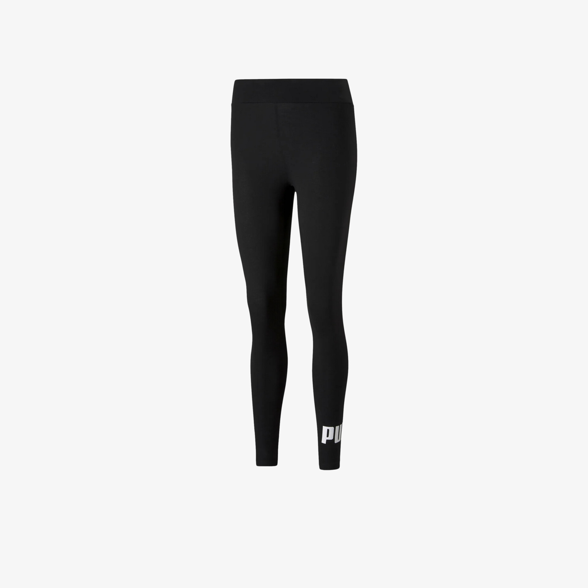 Schwarze sportliche Leggings mit elastischem Bund und weißem Puma Logo, eng anliegend und flexibel für Fitness und Alltag