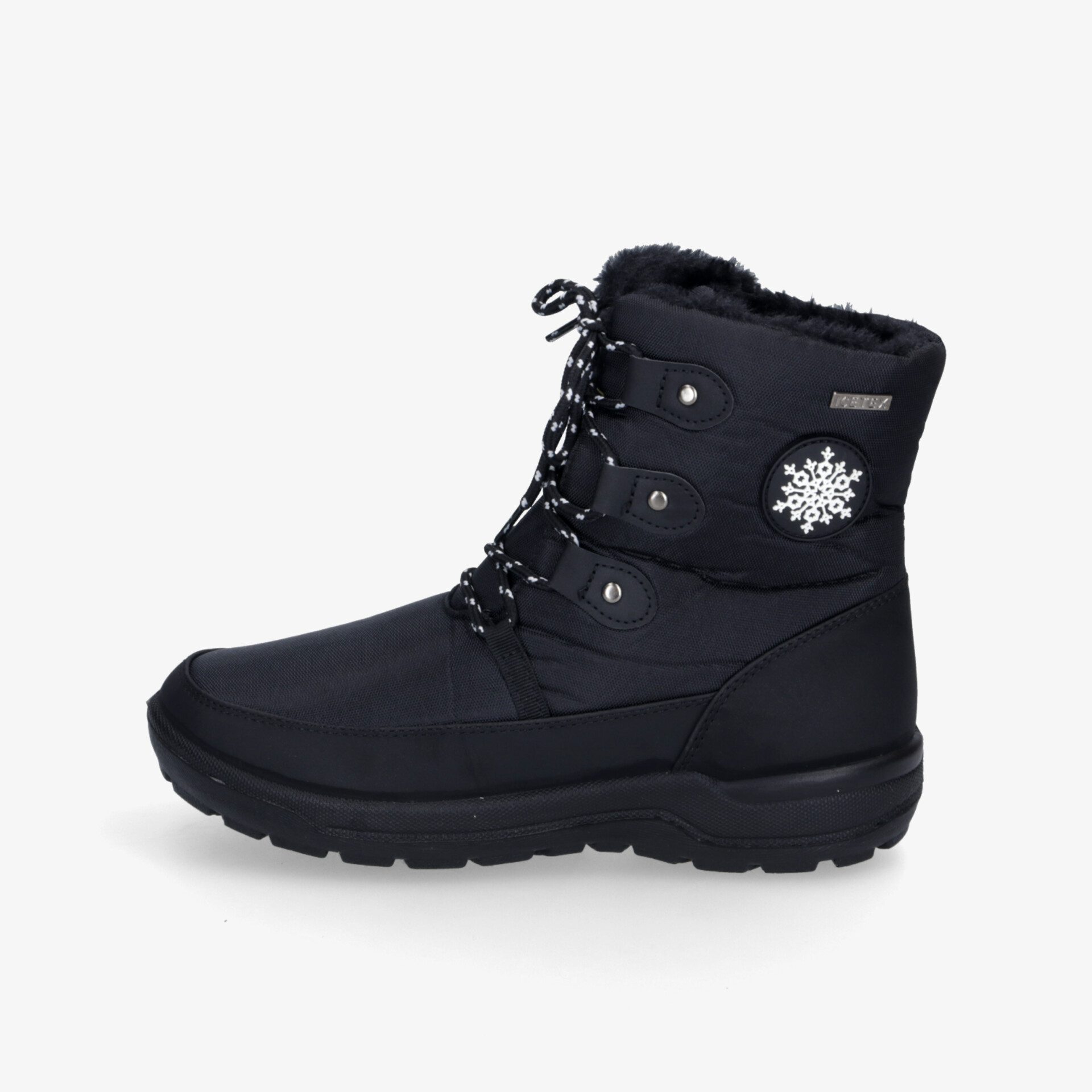 Schwarzer Winterstiefel mit warmem Innenfutter, schnürbar und rutschfester Sohle für sicheren Halt