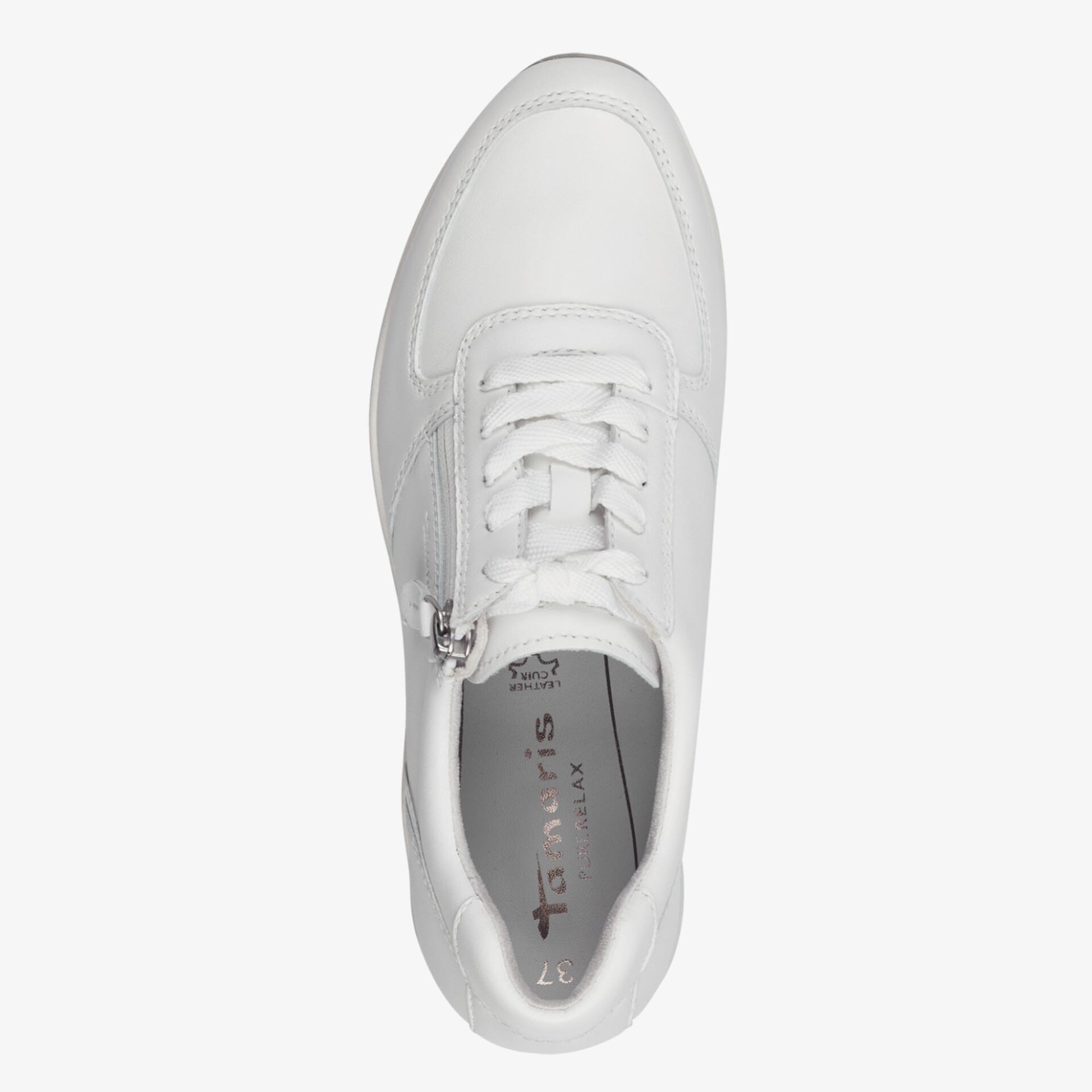 Moderner weißer Sneaker in Draufsicht mit sportivem Design und bequemen Eigenschaften für vielseitigen Alltag