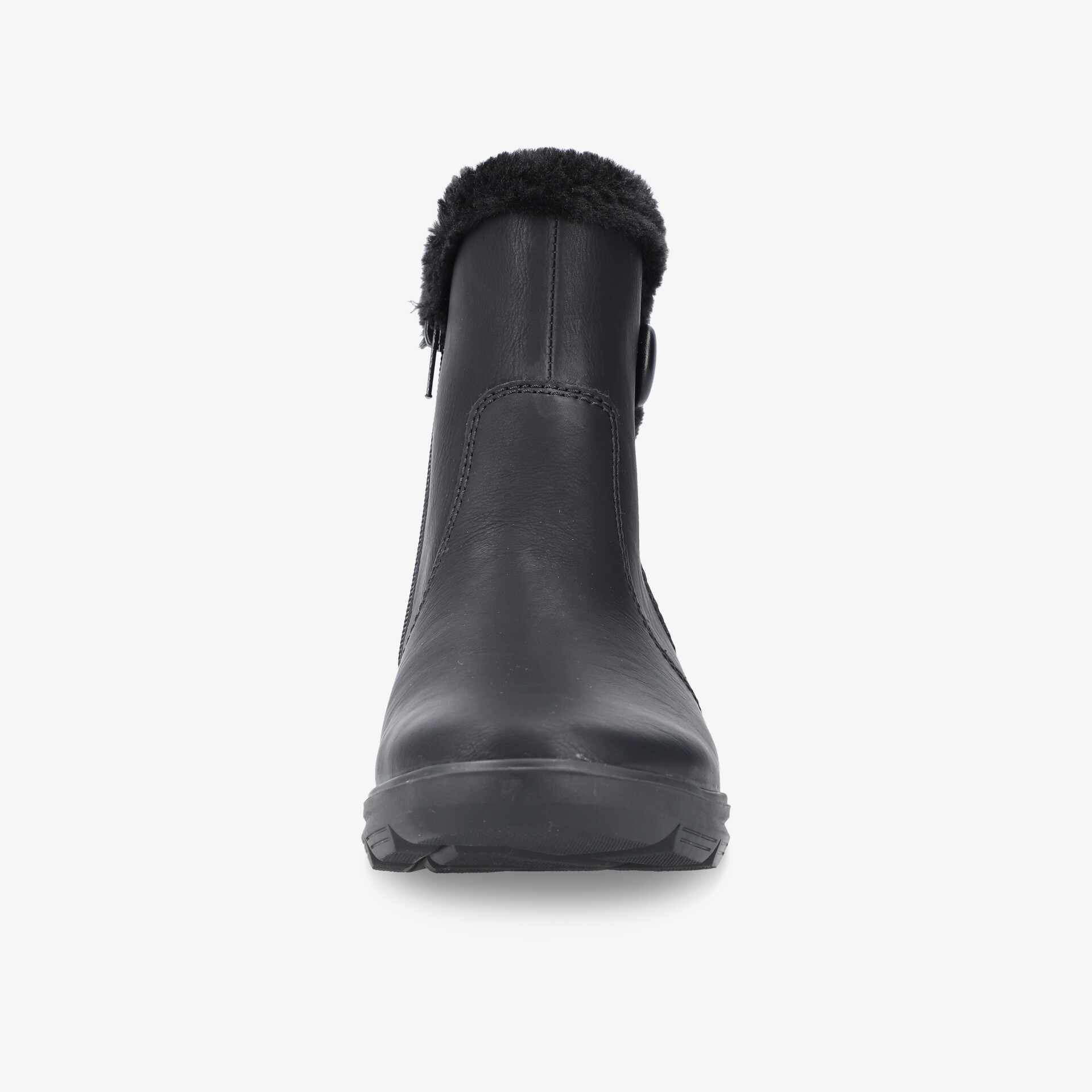 Robuster schwarzer Stiefel mit warmem Innenfutter und rutschfester Sohle, ideal für kaltes und nasses Wetter