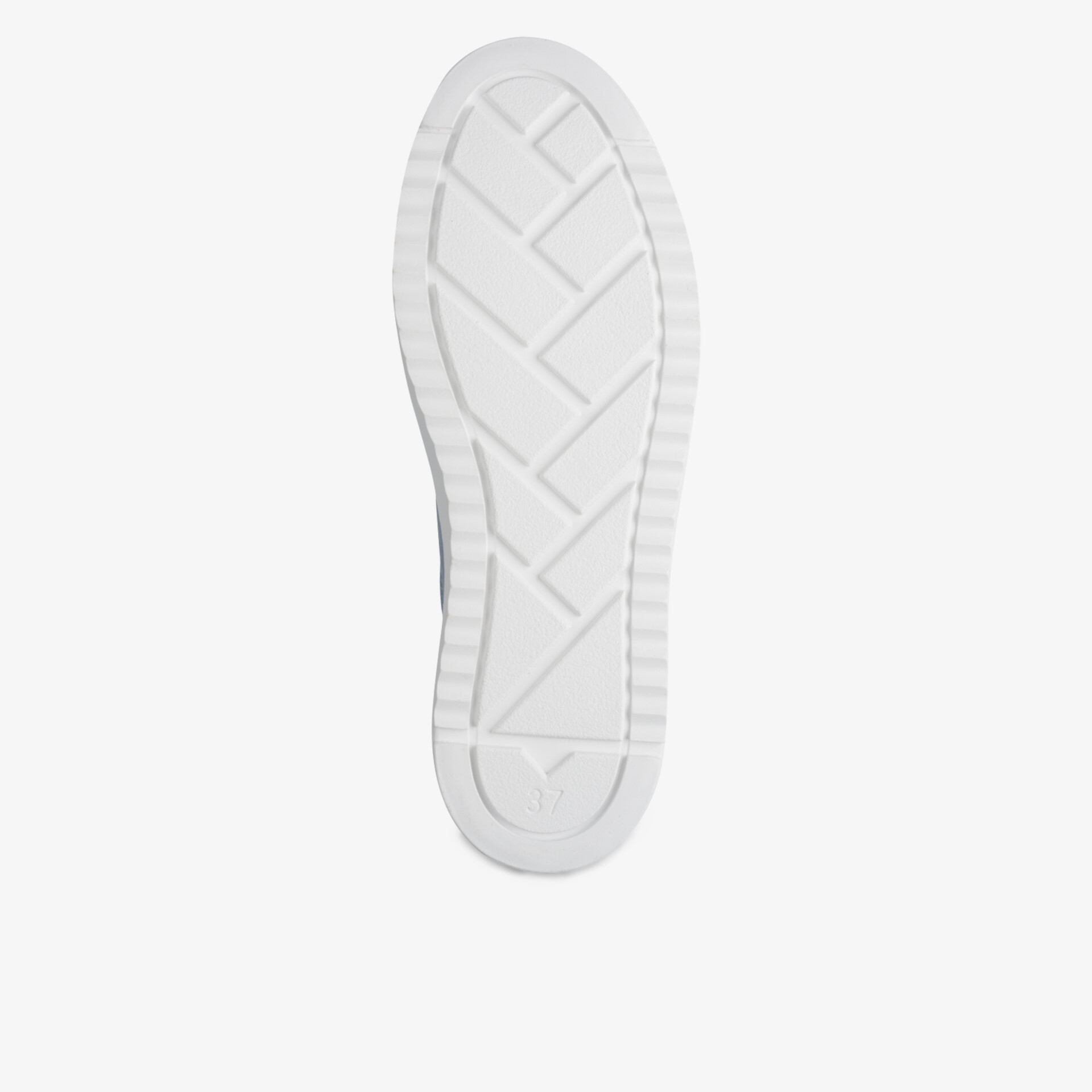 Weiße Schuhsohle mit tiefem, rutschfestem Profil für sicheren Halt und hohe Strapazierfähigkeit