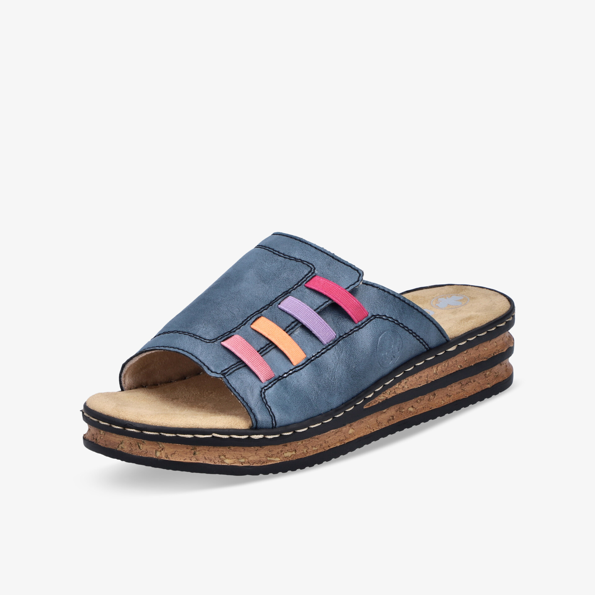 Bequeme blaue Pantolette mit Plateau, weicher Polsterung und rutschfester Sohle für den Alltag