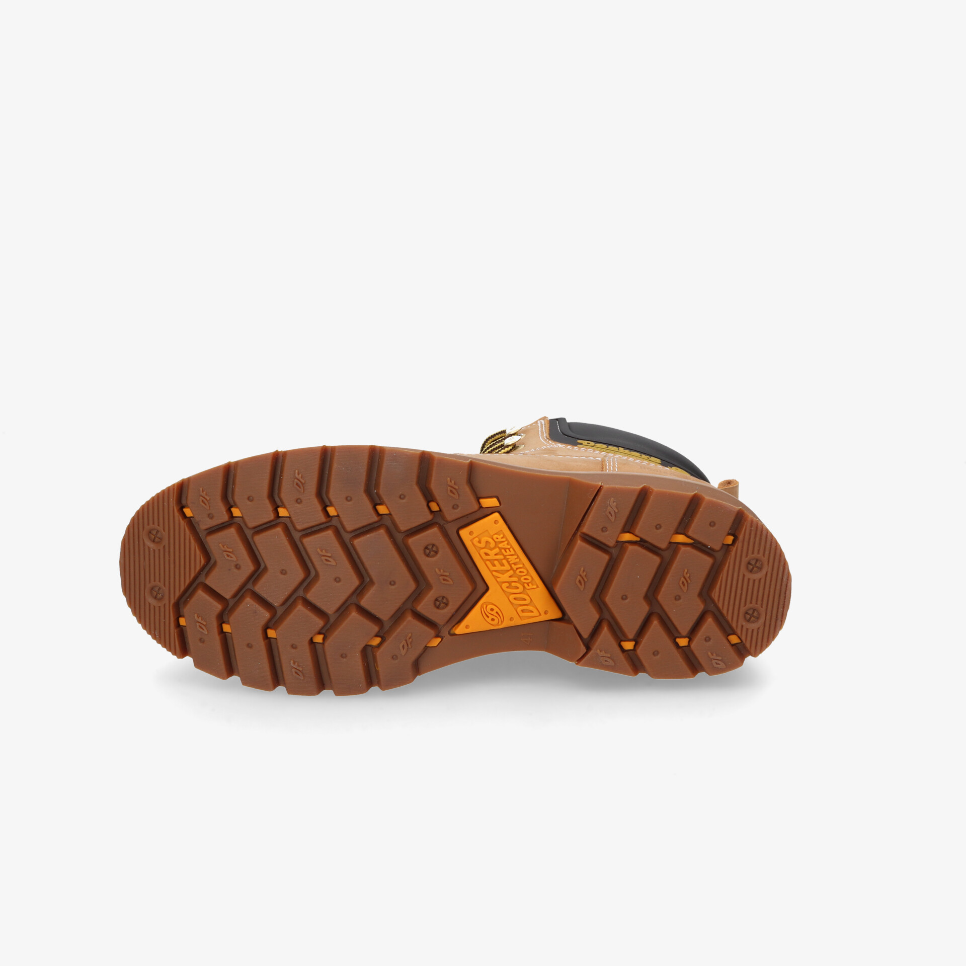 Robuste und rutschfeste Schuhsohle mit tiefem Profil für optimalen Halt und lange Haltbarkeit.