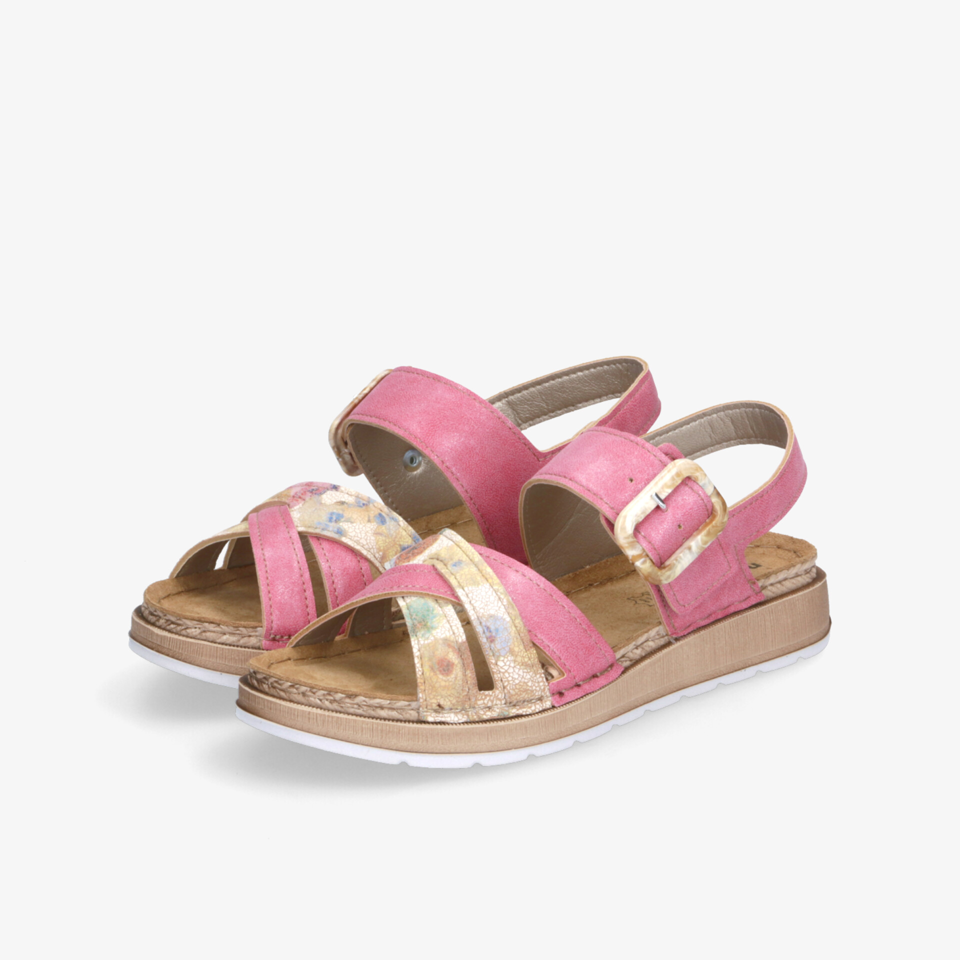 Modische Sandalen in Pink und Gold mit verstellbaren Riemen und gepolsterter Innensohle für hohen Tragekomfort