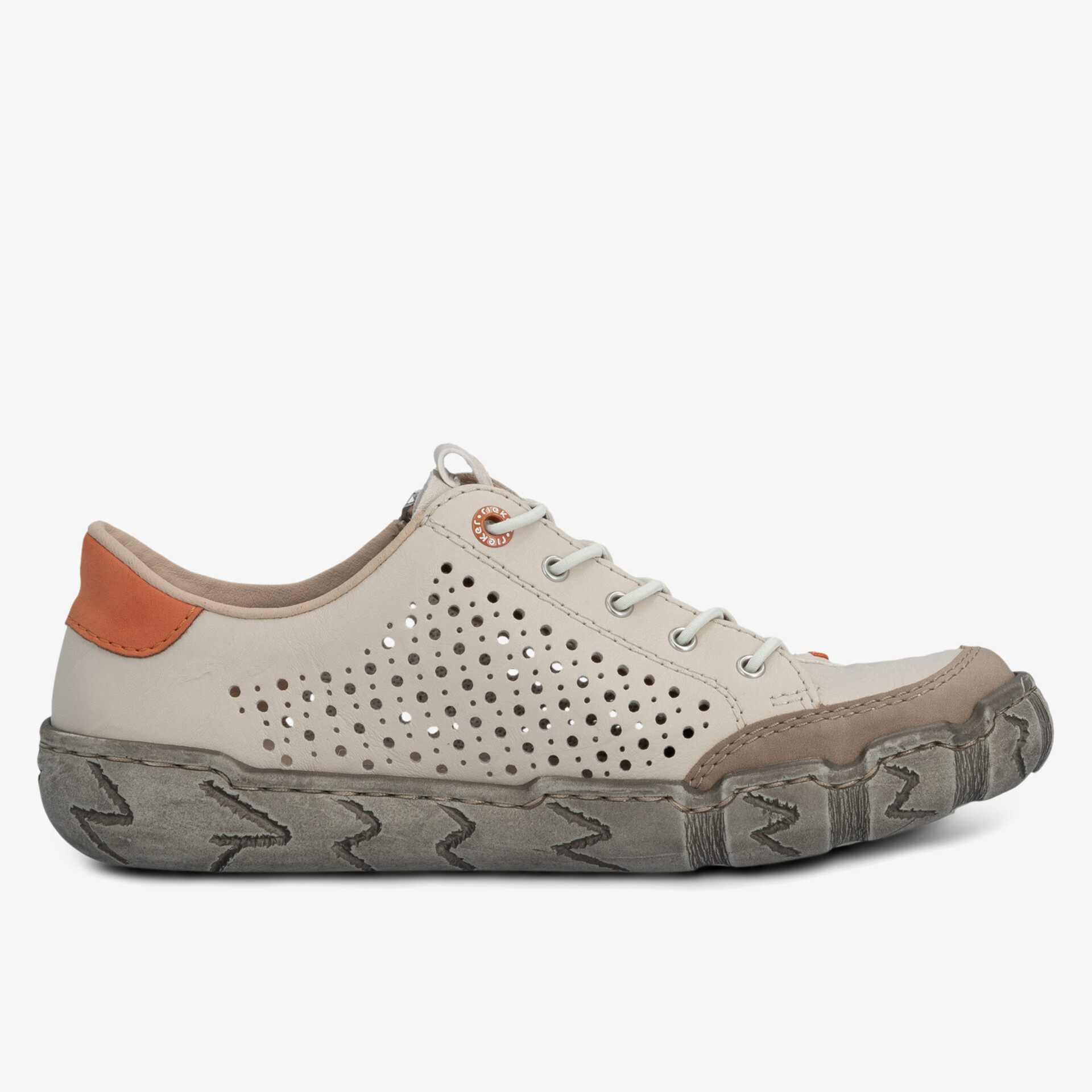 Bequemer beiger Freizeitschuh mit luftdurchlässigem Design und dicker profilierter Sohle für hohen Tragekomfort