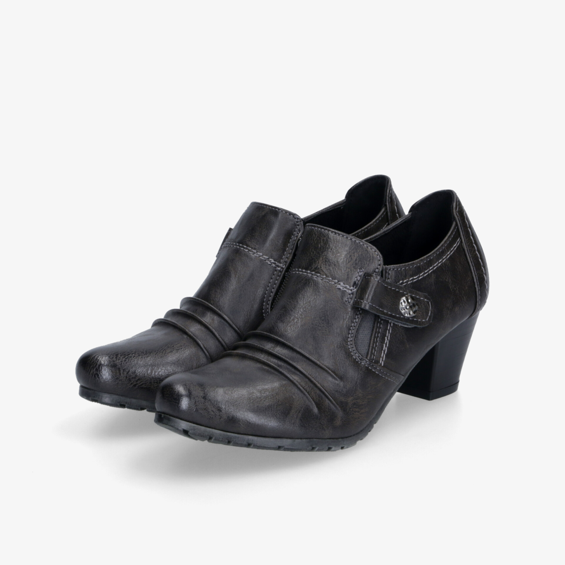 Elegante schwarze Halbschuhe mit mittlerem Absatz und feiner Lederoptik, komfortabel und modisch