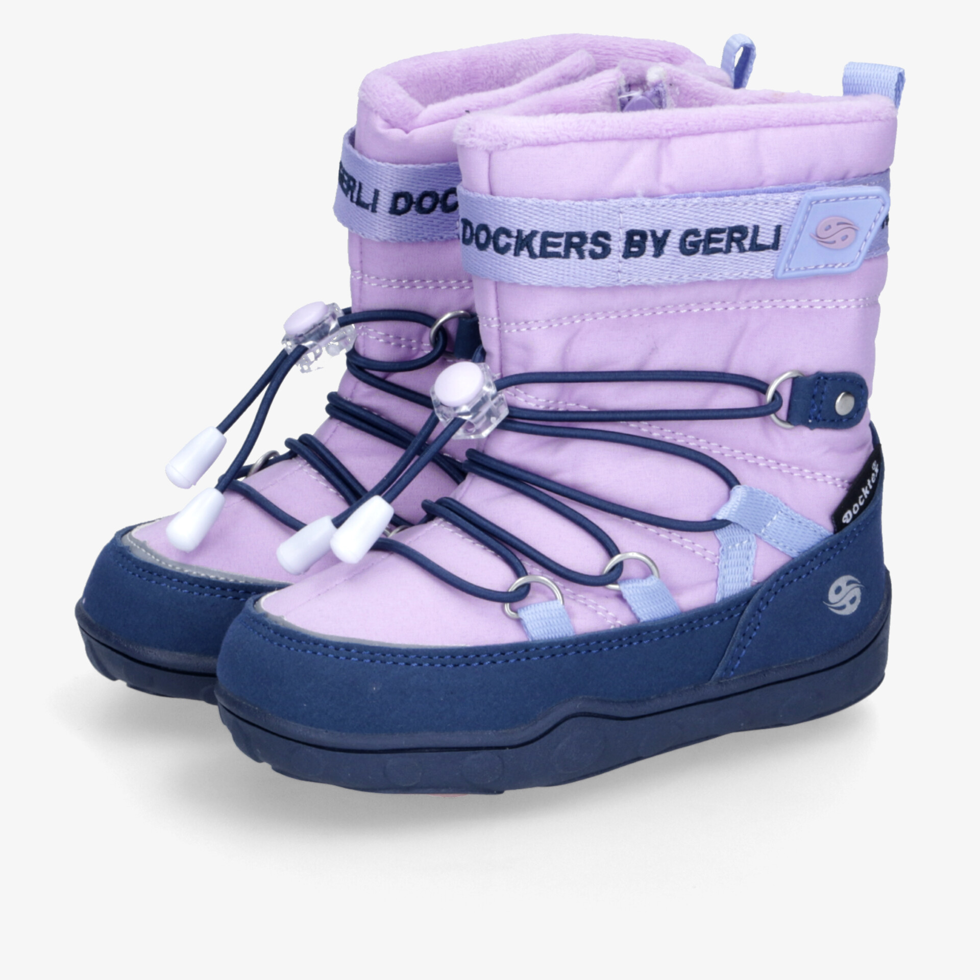 Stylische lila und blaue Winterboots mit bequemer Passform und robustem Design für kalte Tage.