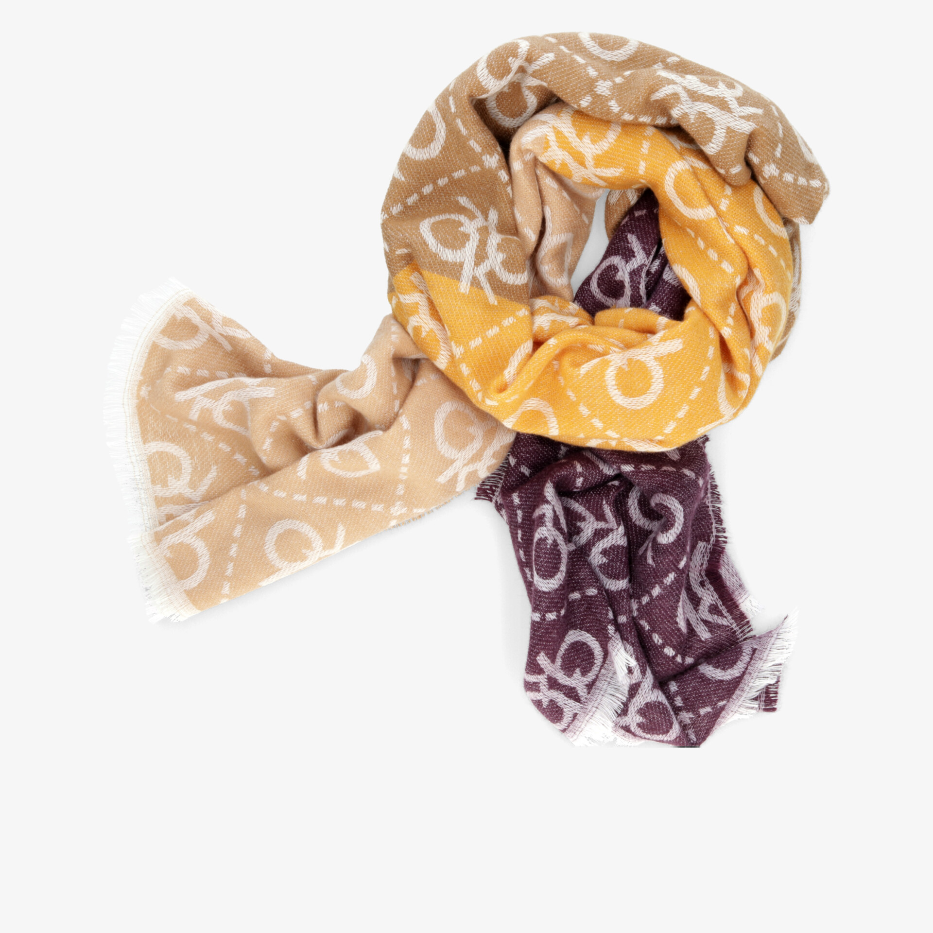 Weicher Schal mit harmonischem Farbverlauf in Beige, Gelb und Bordeaux, angenehmes Material und modisches Design