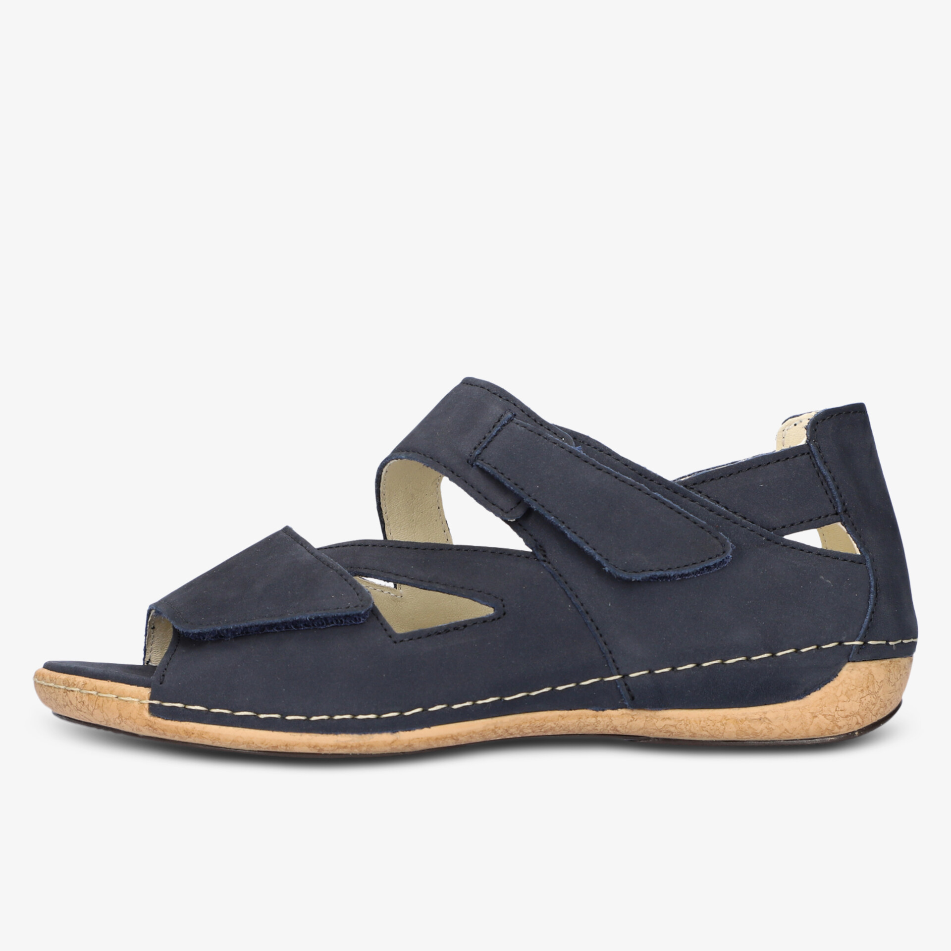 Bequeme marineblaue Sandale mit verstellbaren Klettverschlüssen und weichem Fußbett für flexiblen Tragekomfort
