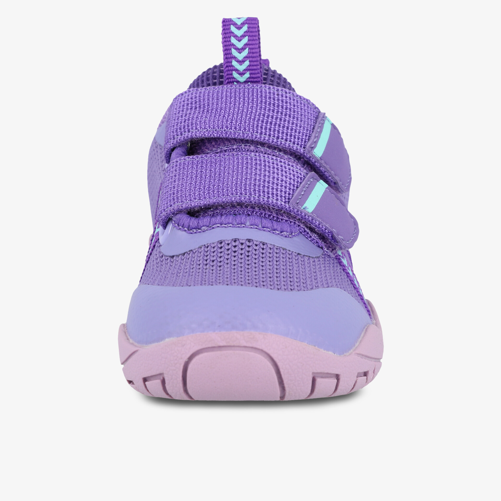 Lila Sneaker mit Klettverschluss und rutschfester Sohle, vorne abgebildet.