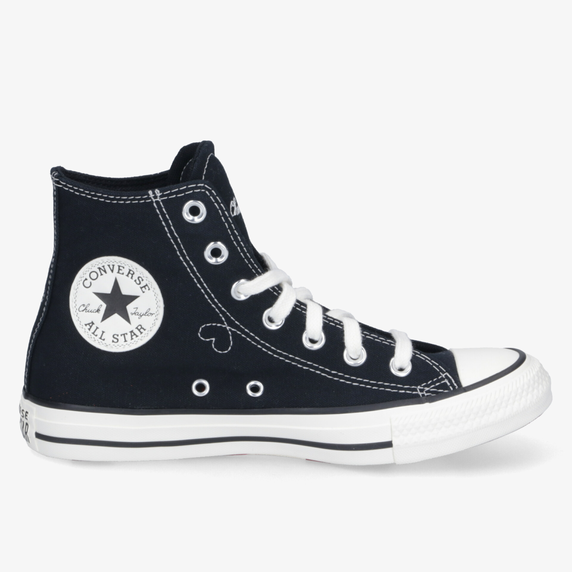 Schwarzer Canvas-Sneaker mit klassischem Design, hoher Knöchelstütze und robuster Gummisohle für optimalen Komfort.