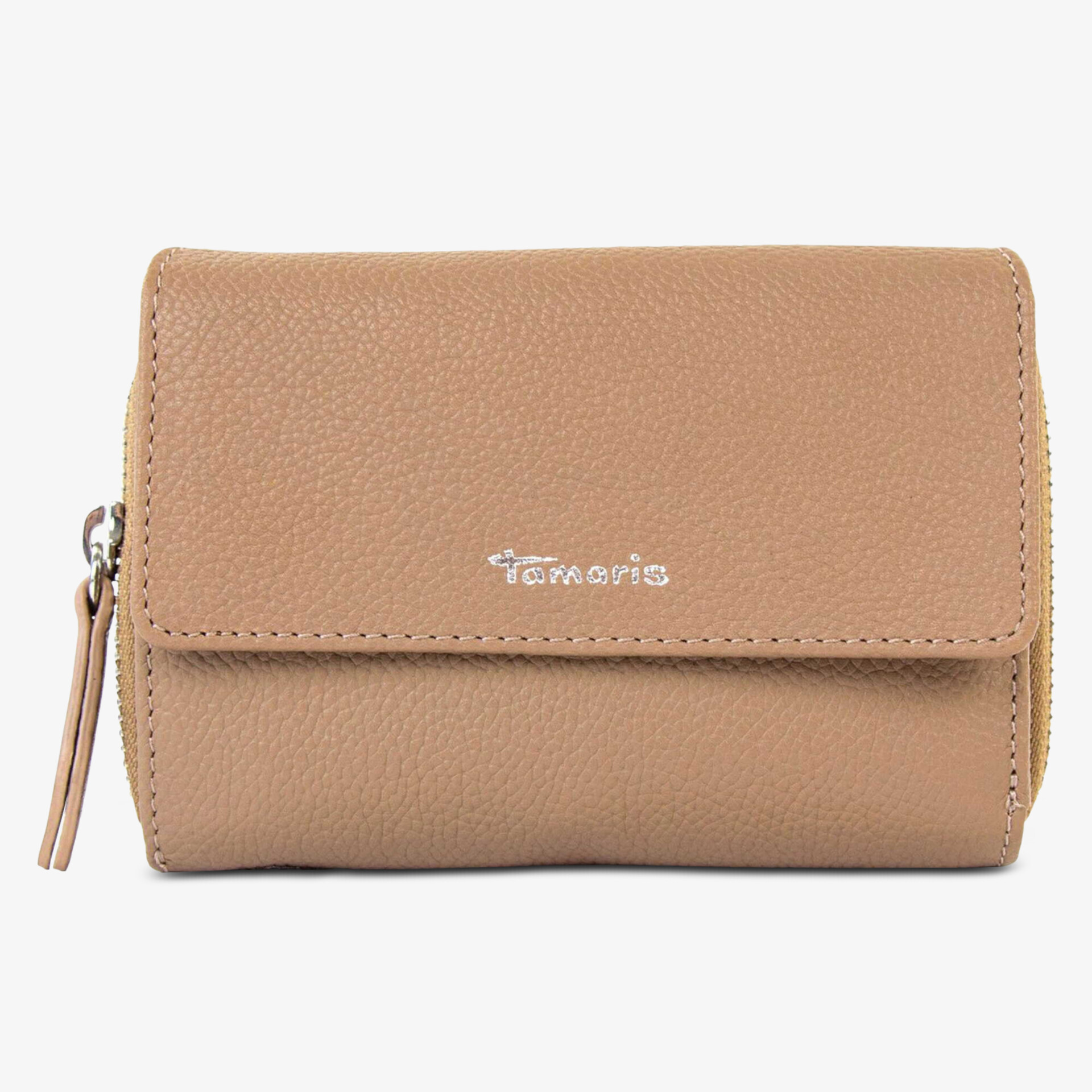 Elegante kompakte Geldbörse aus hochwertigem Material mit Verschlusslasche und Reißverschlussfach