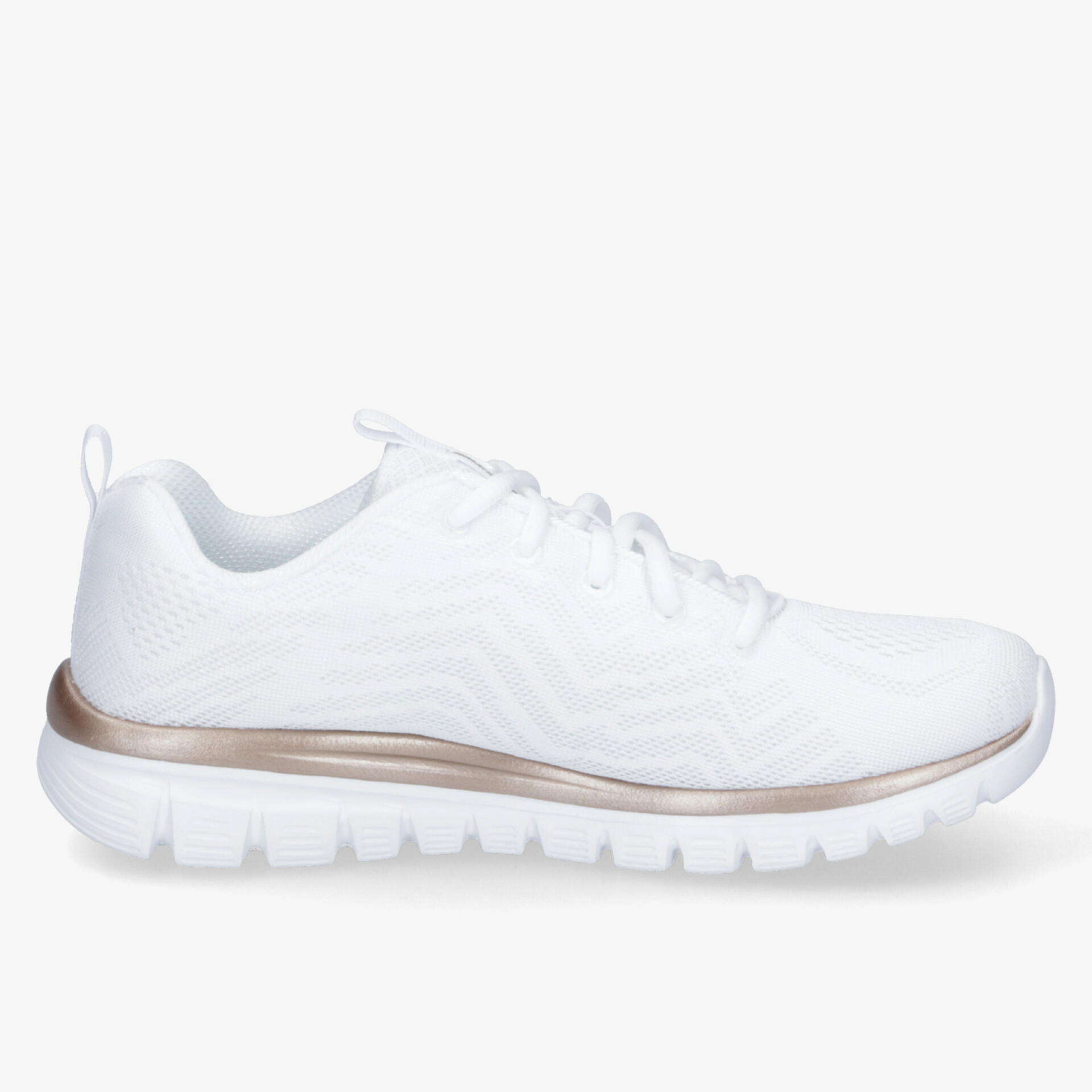 Leichter weißer Sneaker mit flexibler Sohle und sportlichem Design, perfekt für angenehmen Tragekomfort