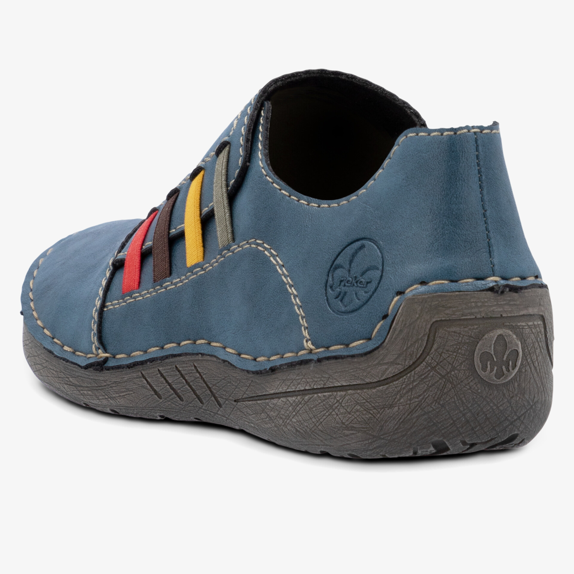 Robuster und bequemer Schuh mit flexiblem Sohlenprofil und farbigen Schnürsenkeln für den Alltag