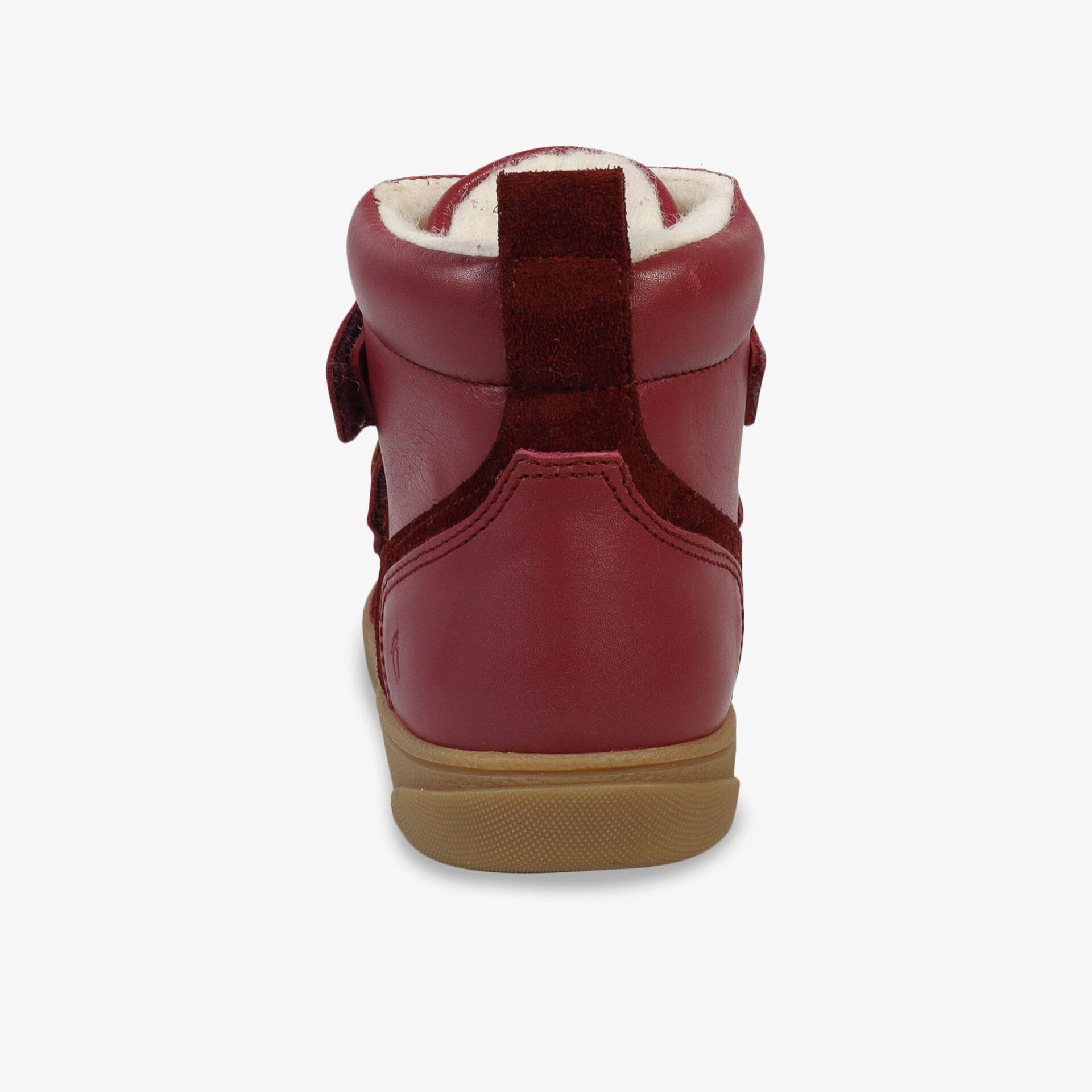 Rote Lederstiefel mit komfortabler Polsterung und robuster Sohle, Rückansicht.