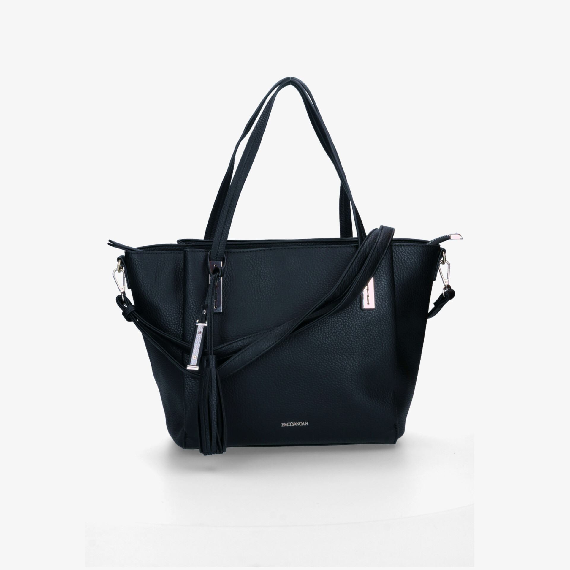 Schwarze elegante Tasche mit großem Stauraum, praktischem abnehmbarem Schulterriemen und stilvollem Design