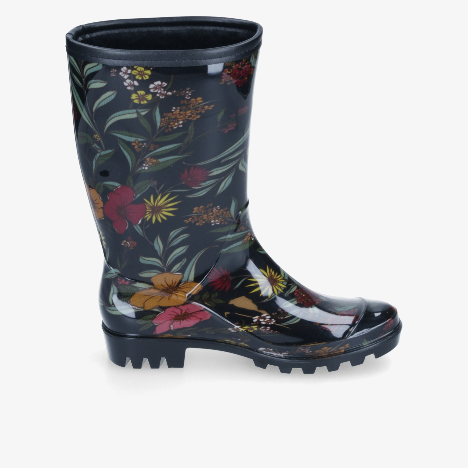 Stilvolle Gummistiefel mit floralem Muster, ideal für Regenwetter. Rutschfeste Sohle sorgt für sicheres Gehen.