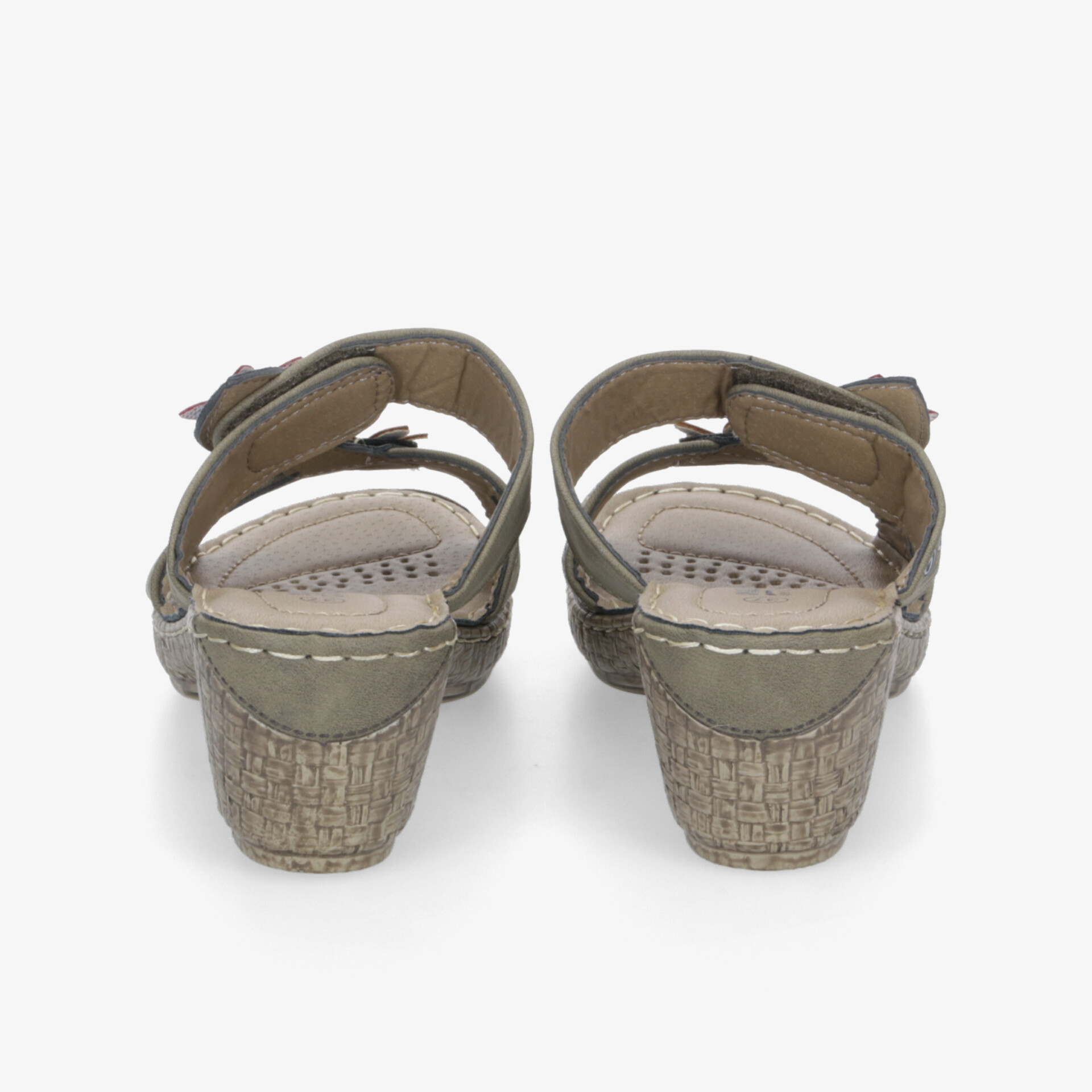 Bequeme Sandalen mit verstellbarem Riemen, stabilem Absatz und rutschfester Sohle in Rückansicht