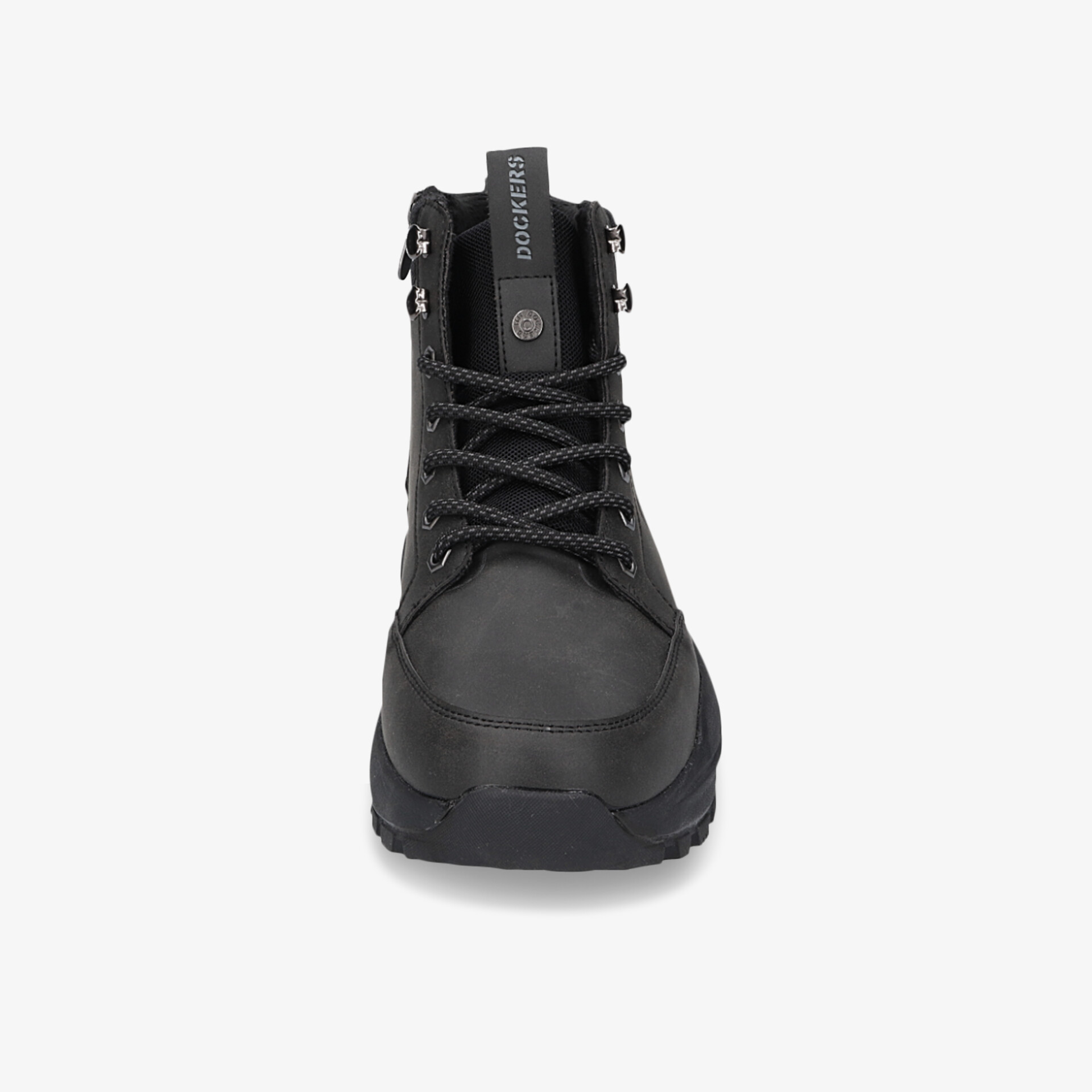 Schwarzer robuster Winterstiefel vorne mit schnürbarem Verschluss und rutschfester Sohle für optimalen Komfort