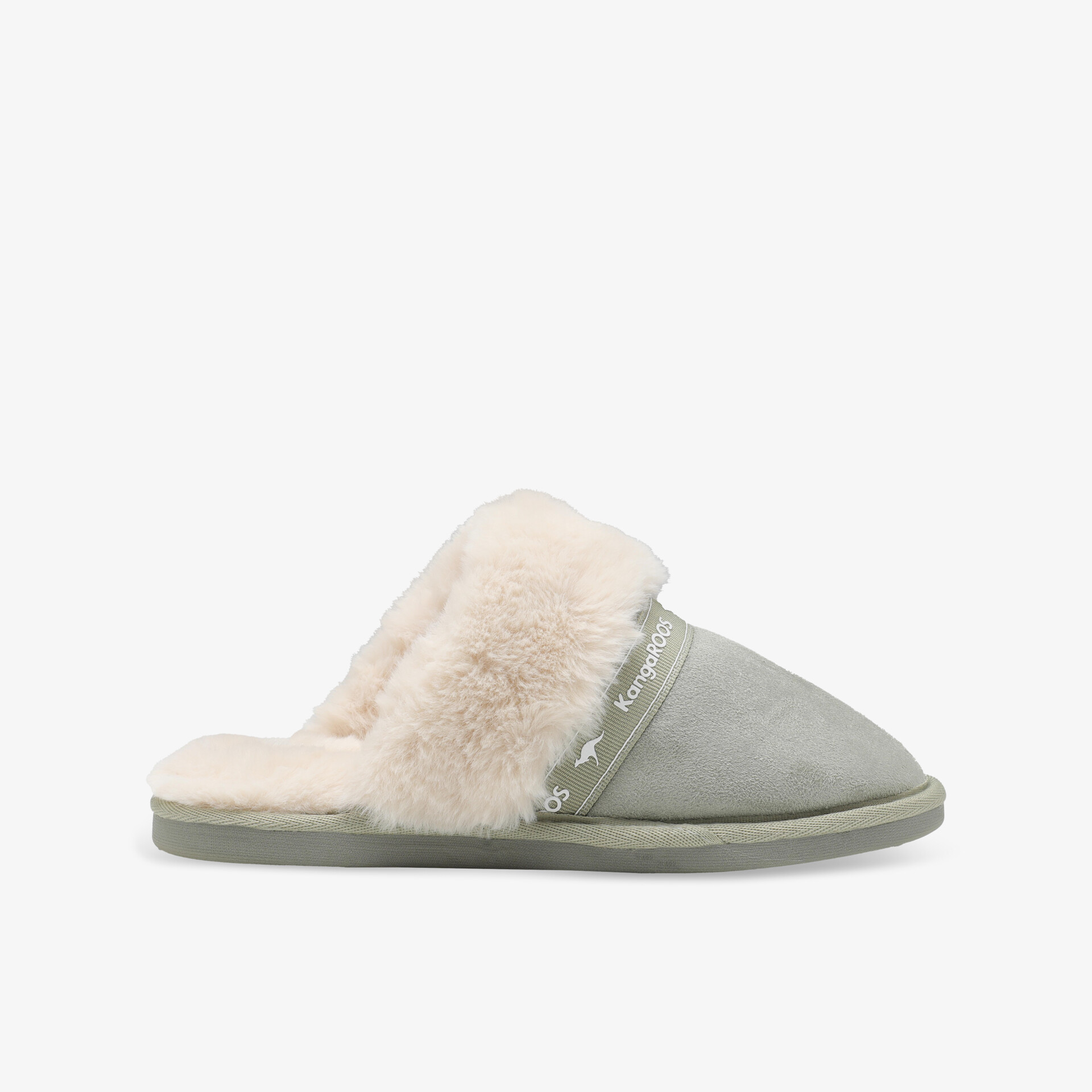 Weicher grauer Hausschuh mit flauschigem Innenfutter bietet hohen Tragekomfort und einfache Handhabung