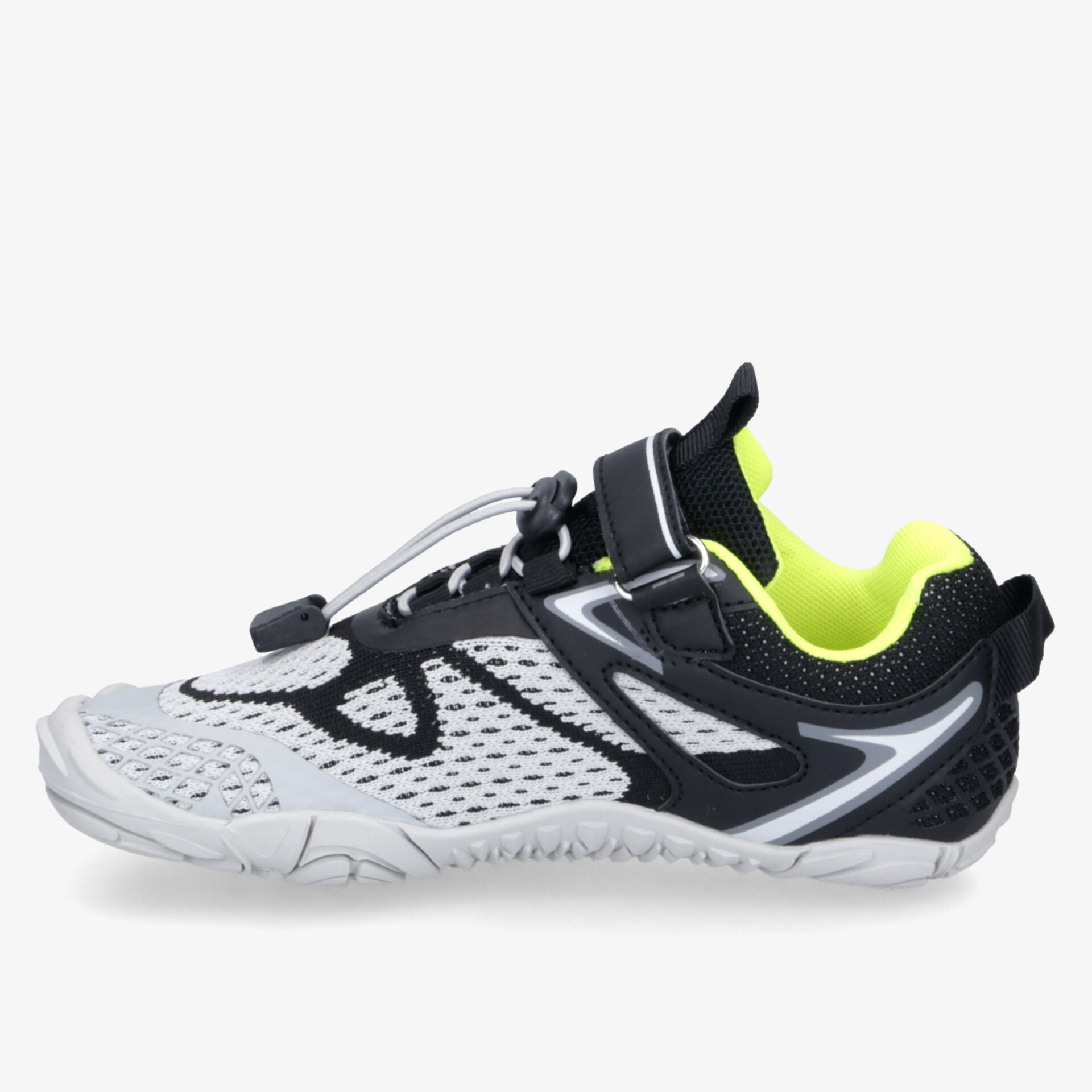 Leichter Laufschuh in Weiß und Schwarz mit neonfarbener Innenausstattung für optimalen Komfort und Flexibilität