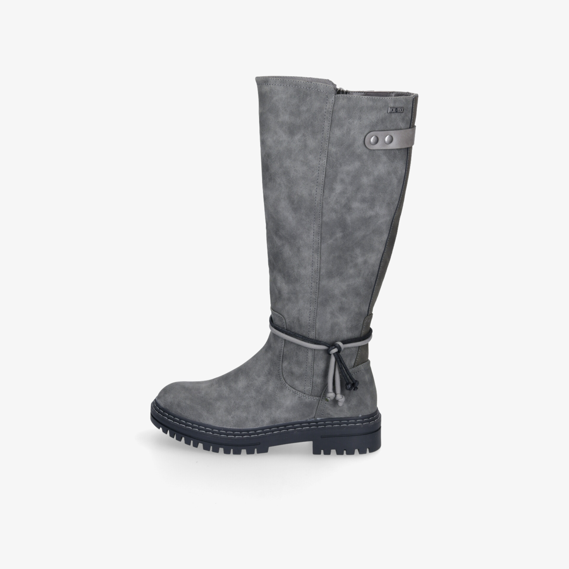 Grauer Stiefel mit robustem Profil und stilvollem Design für Komfort und Schutz