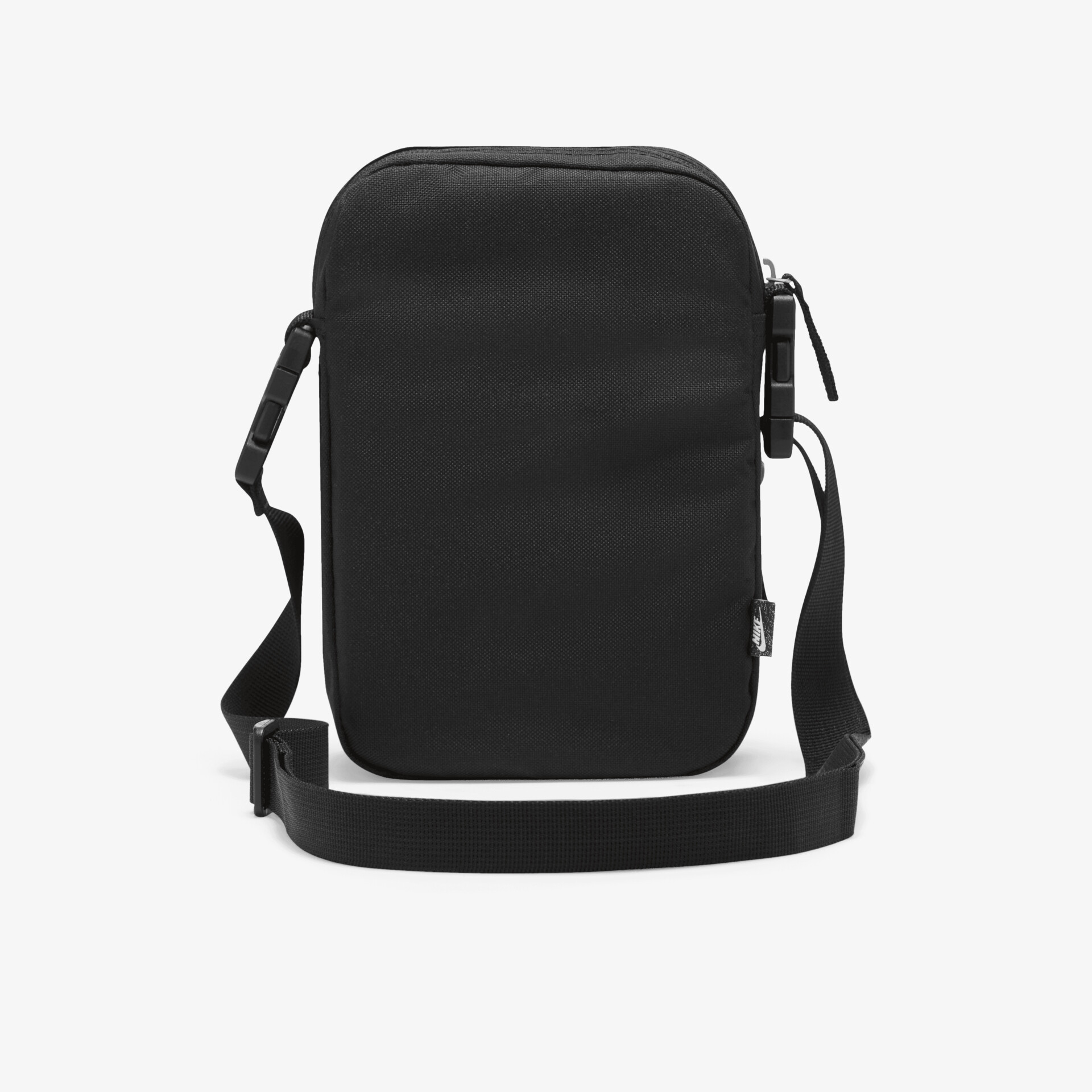 Schwarze kompakte Umhängetasche mit verstellbarem Schultergurt und minimalistischem funktionalem Design