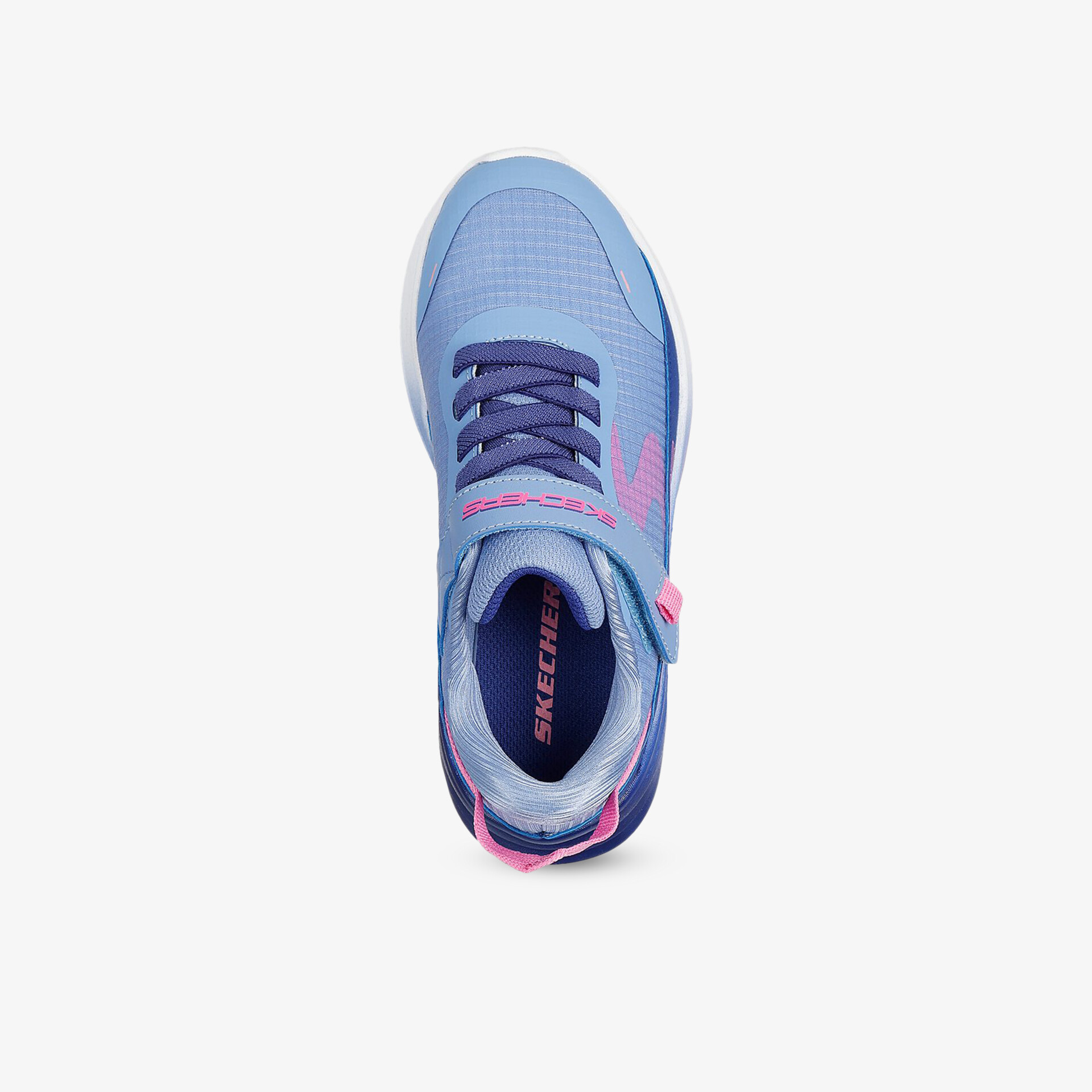 Leichter Sportschuh in Blau mit flexiblem Design und atmungsaktivem Material von oben sichtbar