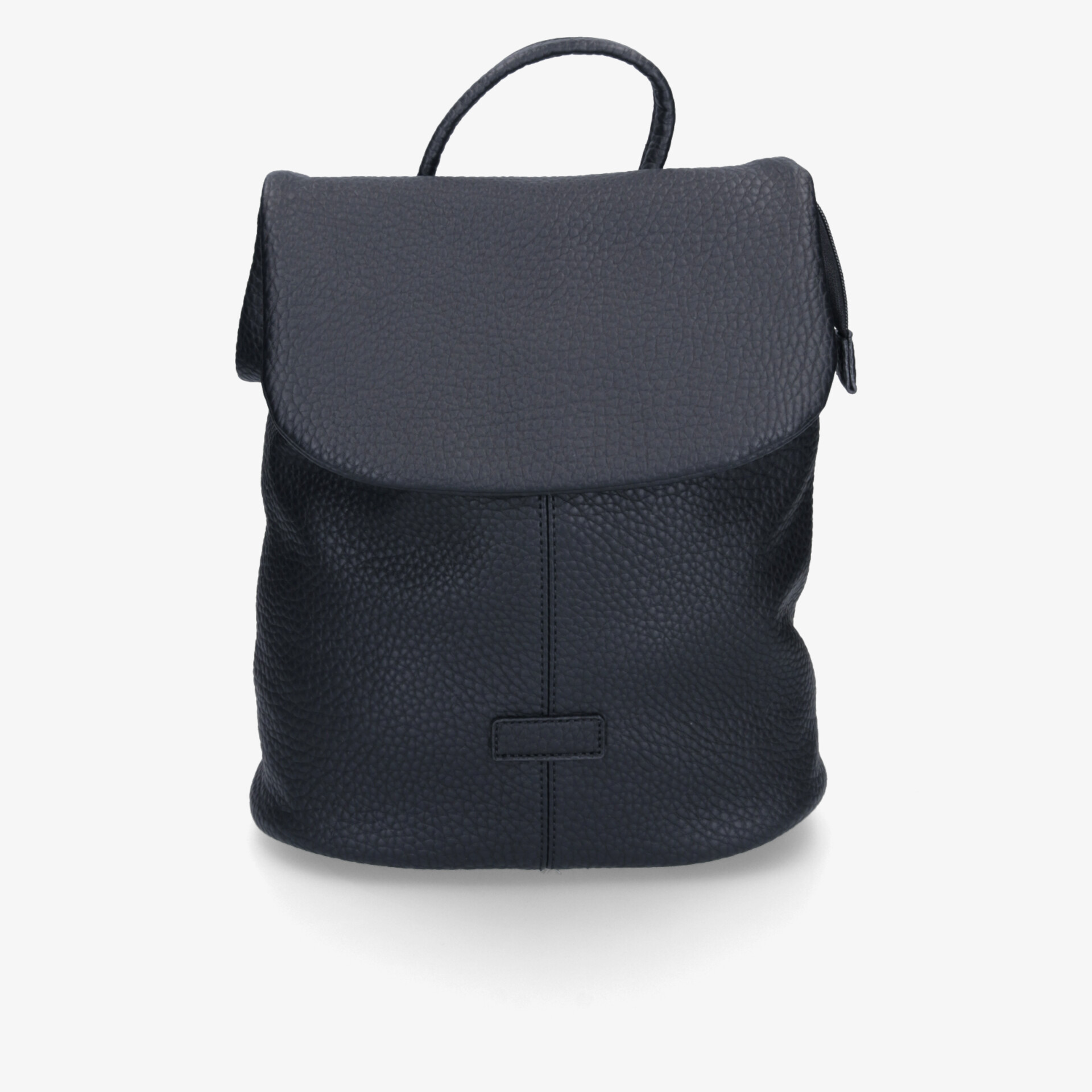 Schwarzer Rucksack mit schlichtem Design, geräumigem Hauptfach und praktischem Tragegriff frontal sichtbar