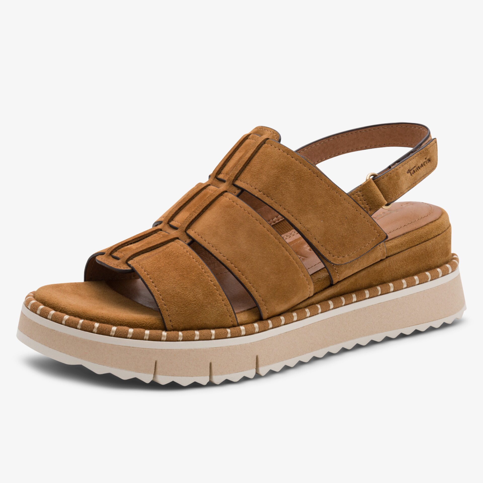 Komfortable Sandale mit breiten Riemen und gepolsterter, rutschfester Sohle in modischem Braun