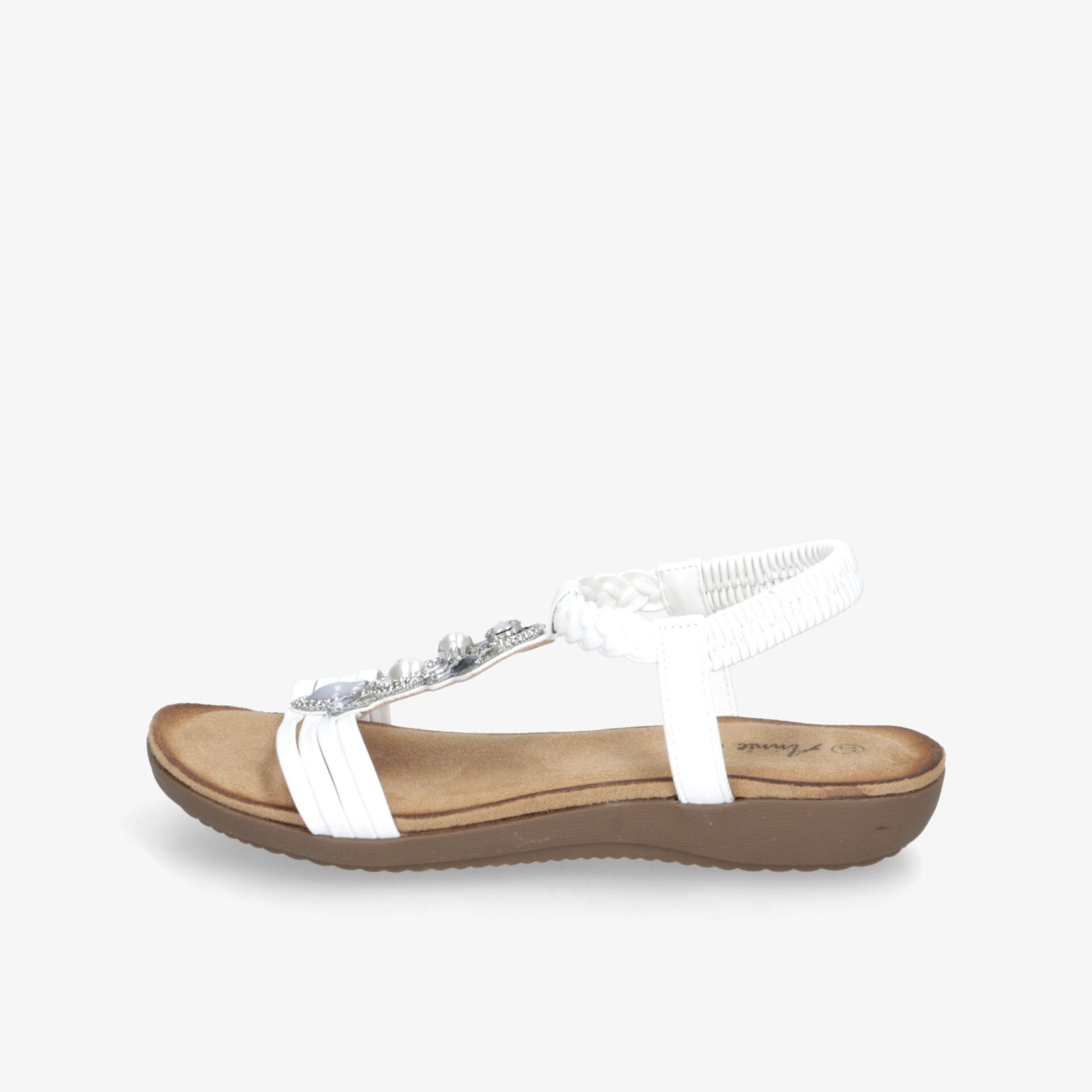 Bequeme weiße Sandale mit verstellbarem Riemen und gepolsterter Sohle für angenehmen Tragekomfort