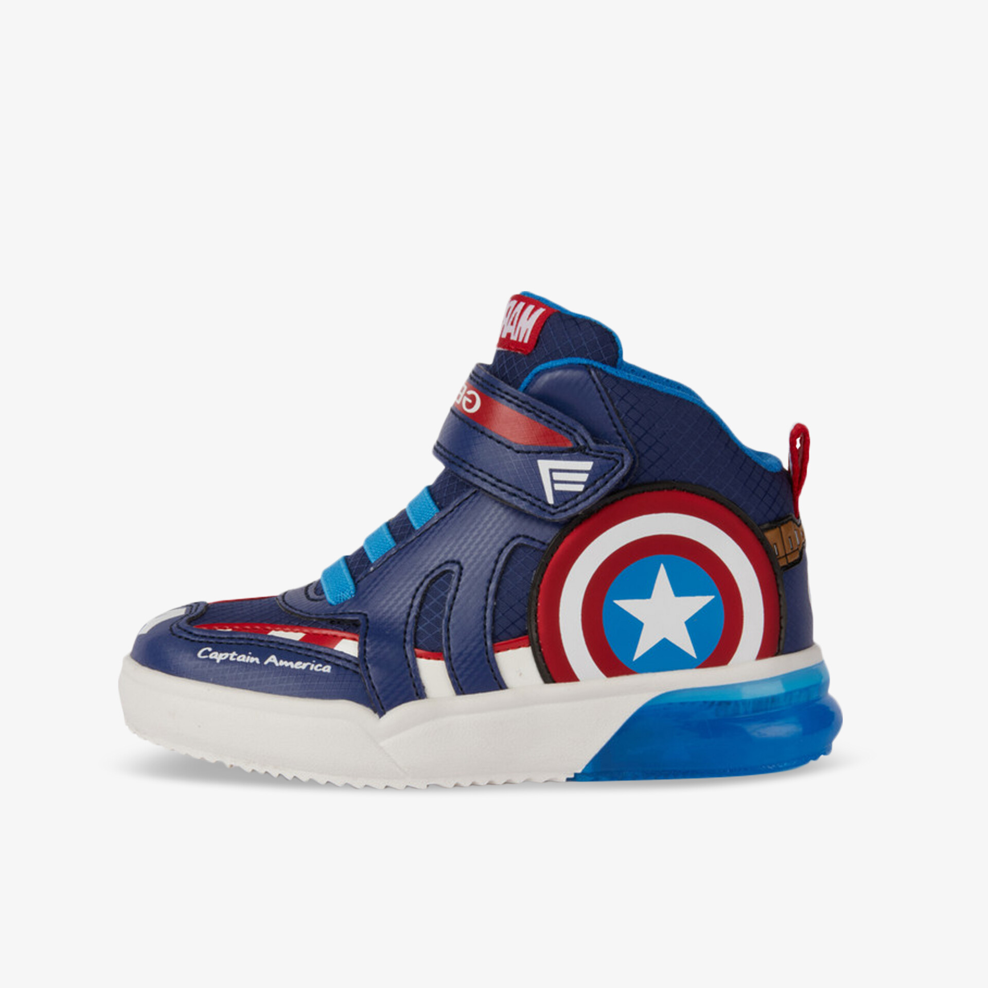 Captain America Sneaker mit blauen Akzenten und Stern, komfortabel und stylisch für Helden.