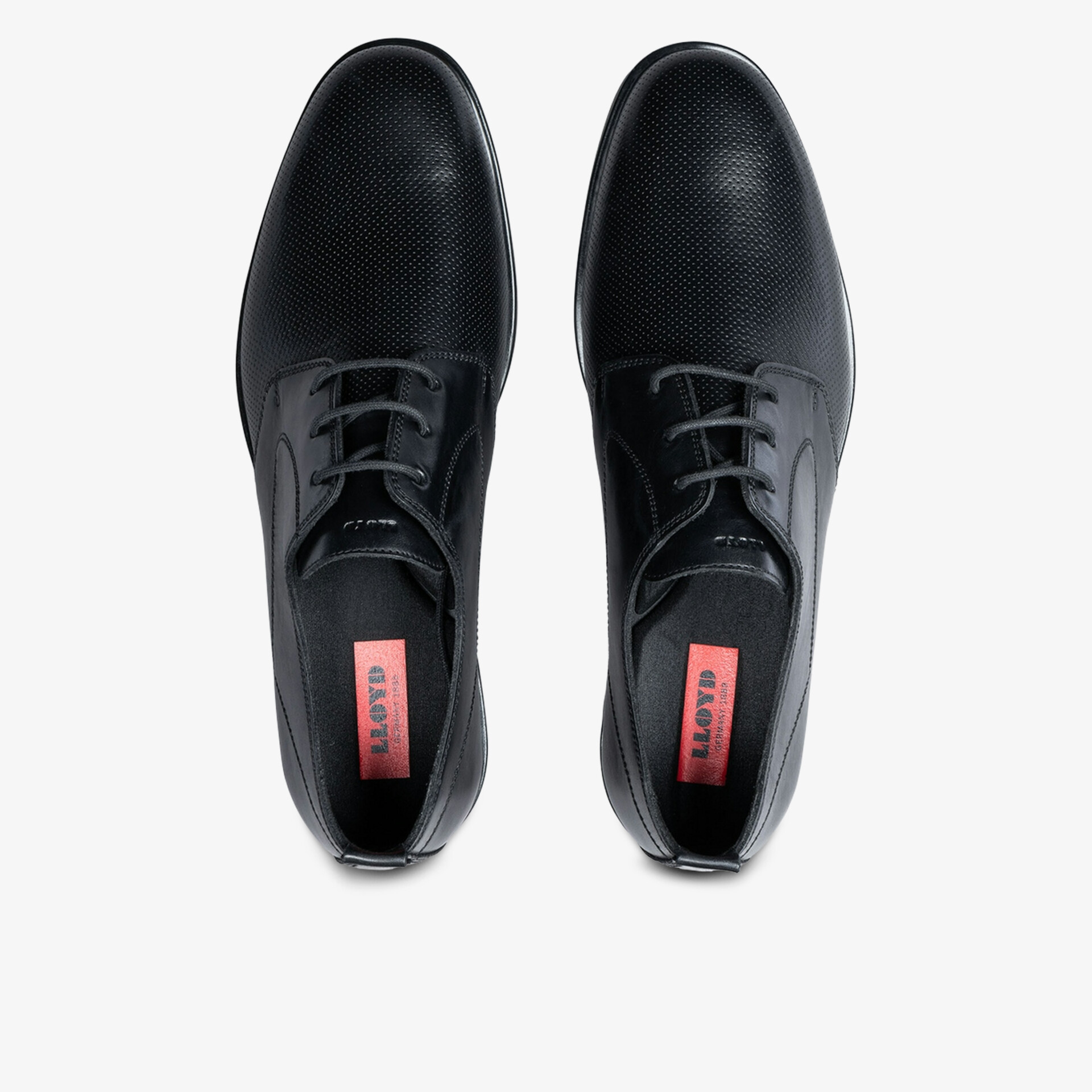 Elegante schwarze Lederschuhe mit Schnürung in Draufsicht, hochwertig verarbeitet und bequem