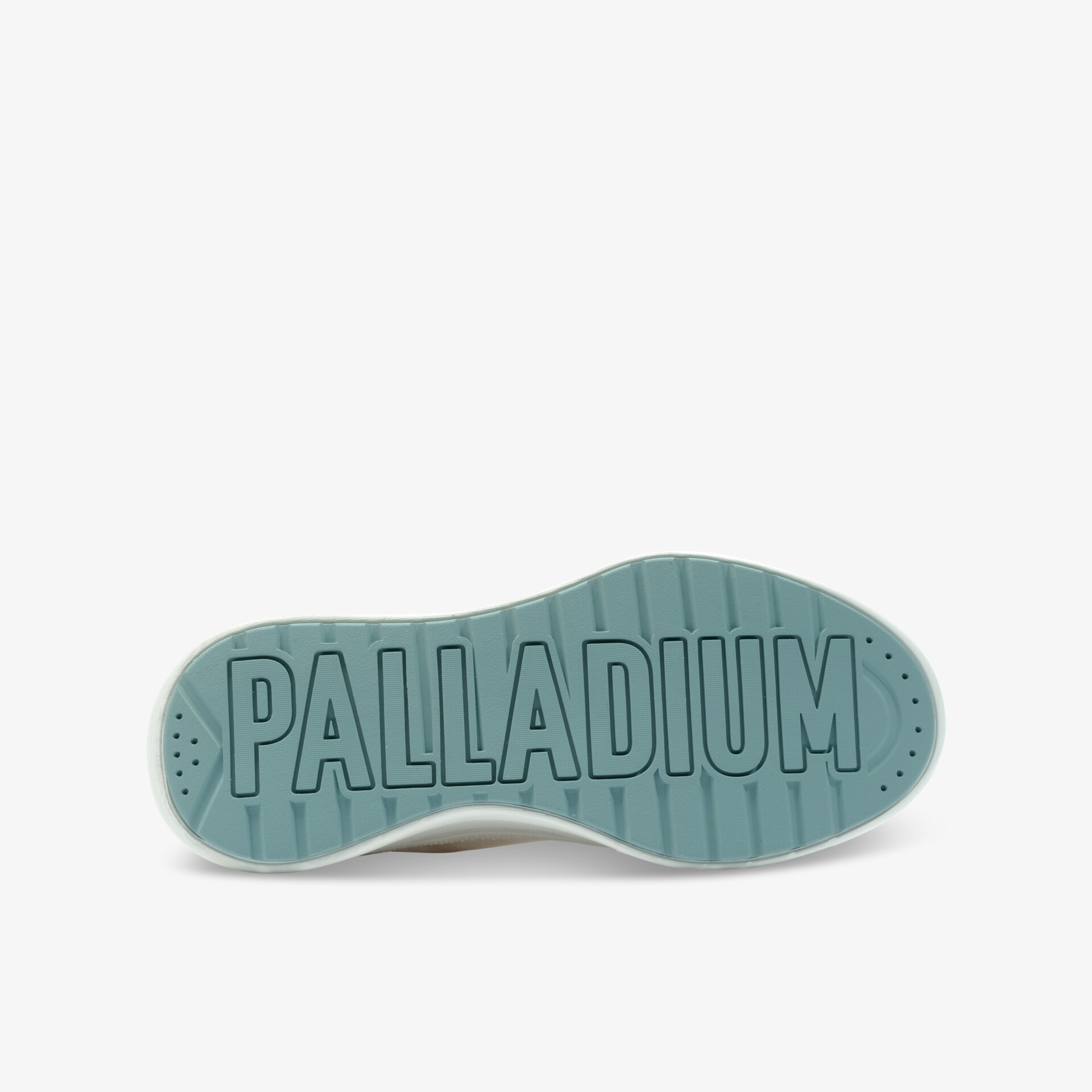Robuste hellblaue Gummisohle mit griffigem Profil und großem Palladium Markenlogo