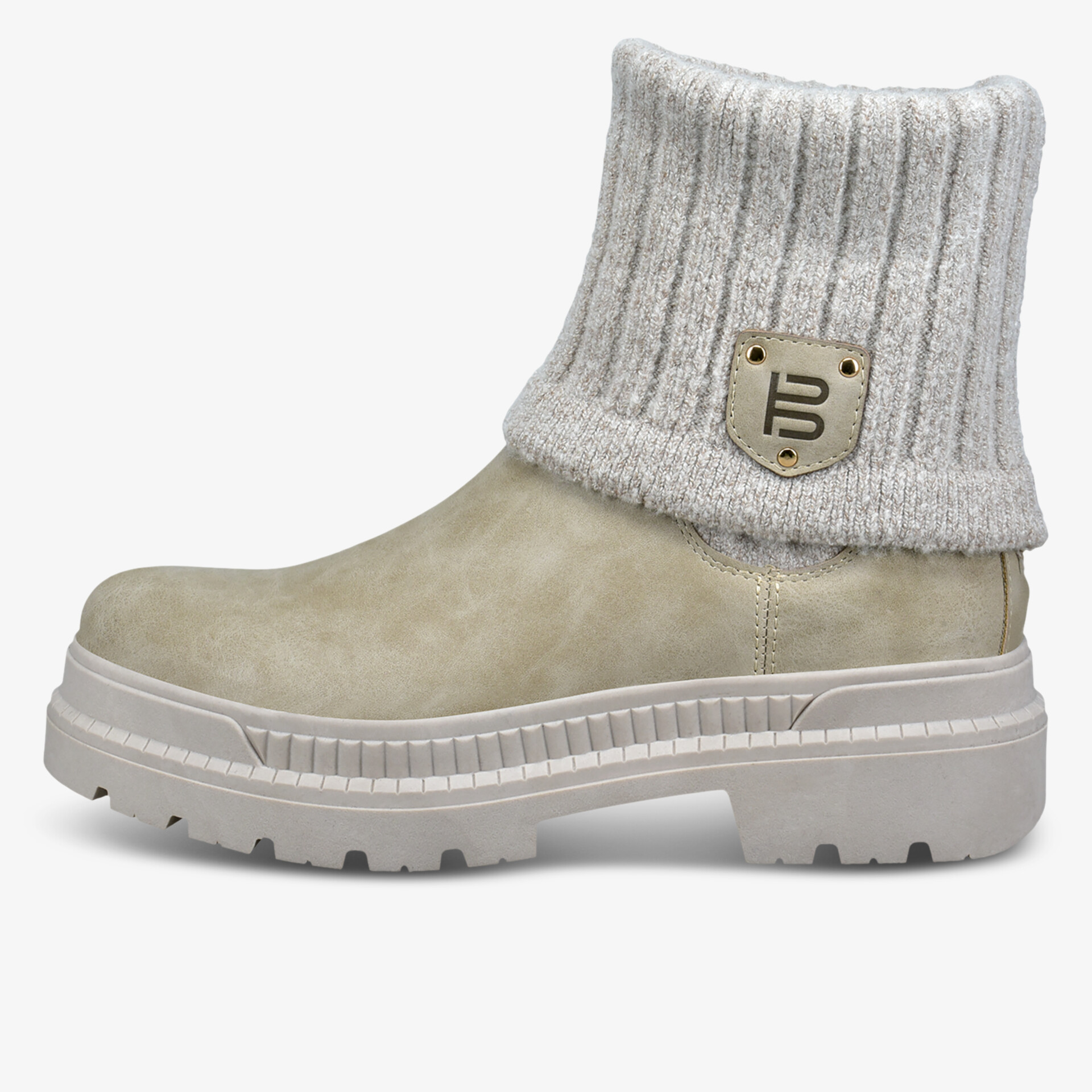 Komfortabler Stiefel mit weichem Obermaterial und gestricktem Schaft, profilierte Sohle für sicheren Halt