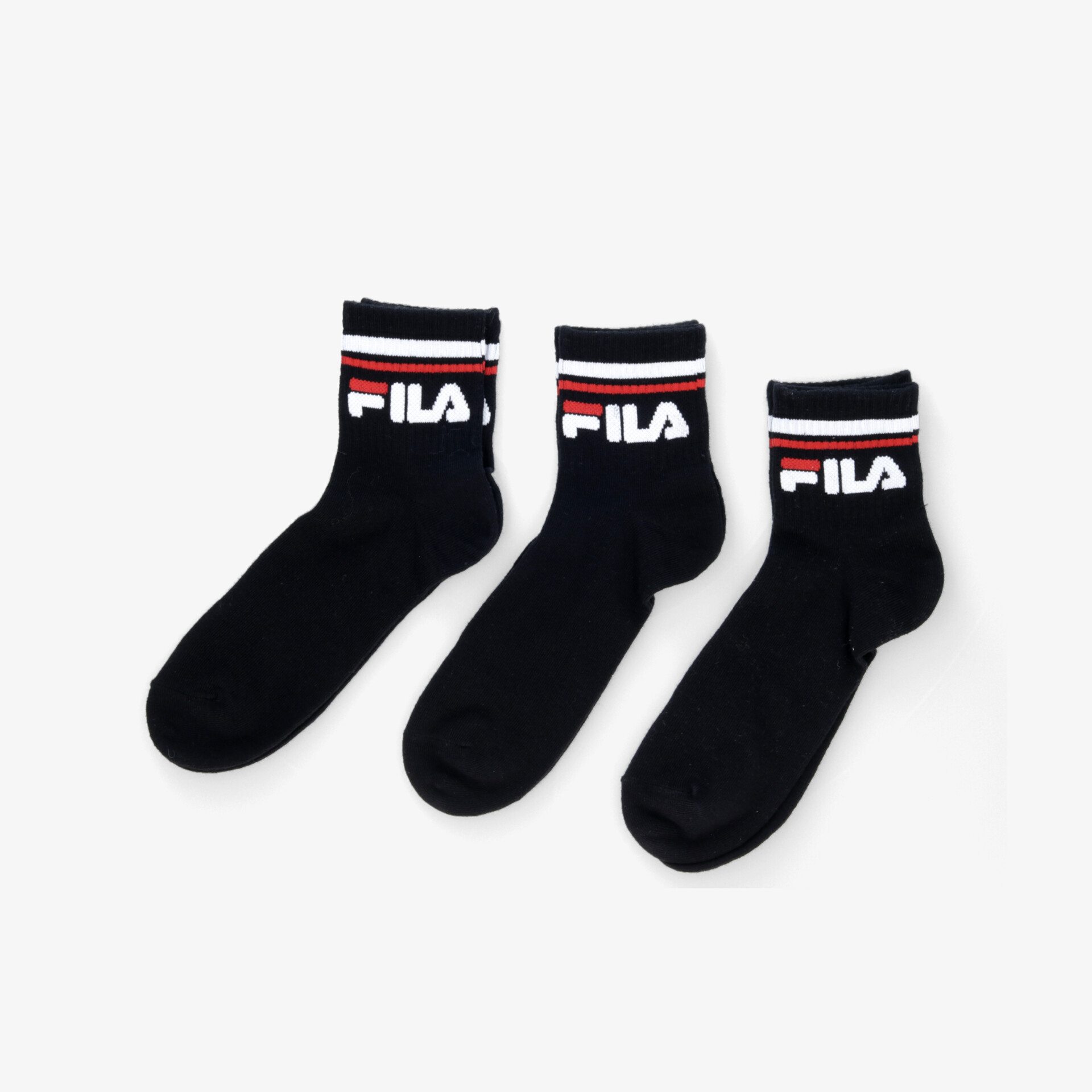 Drei Paar schwarze FILA Socken mit sportlichem Design, elastischem Bund und bequemer Passform